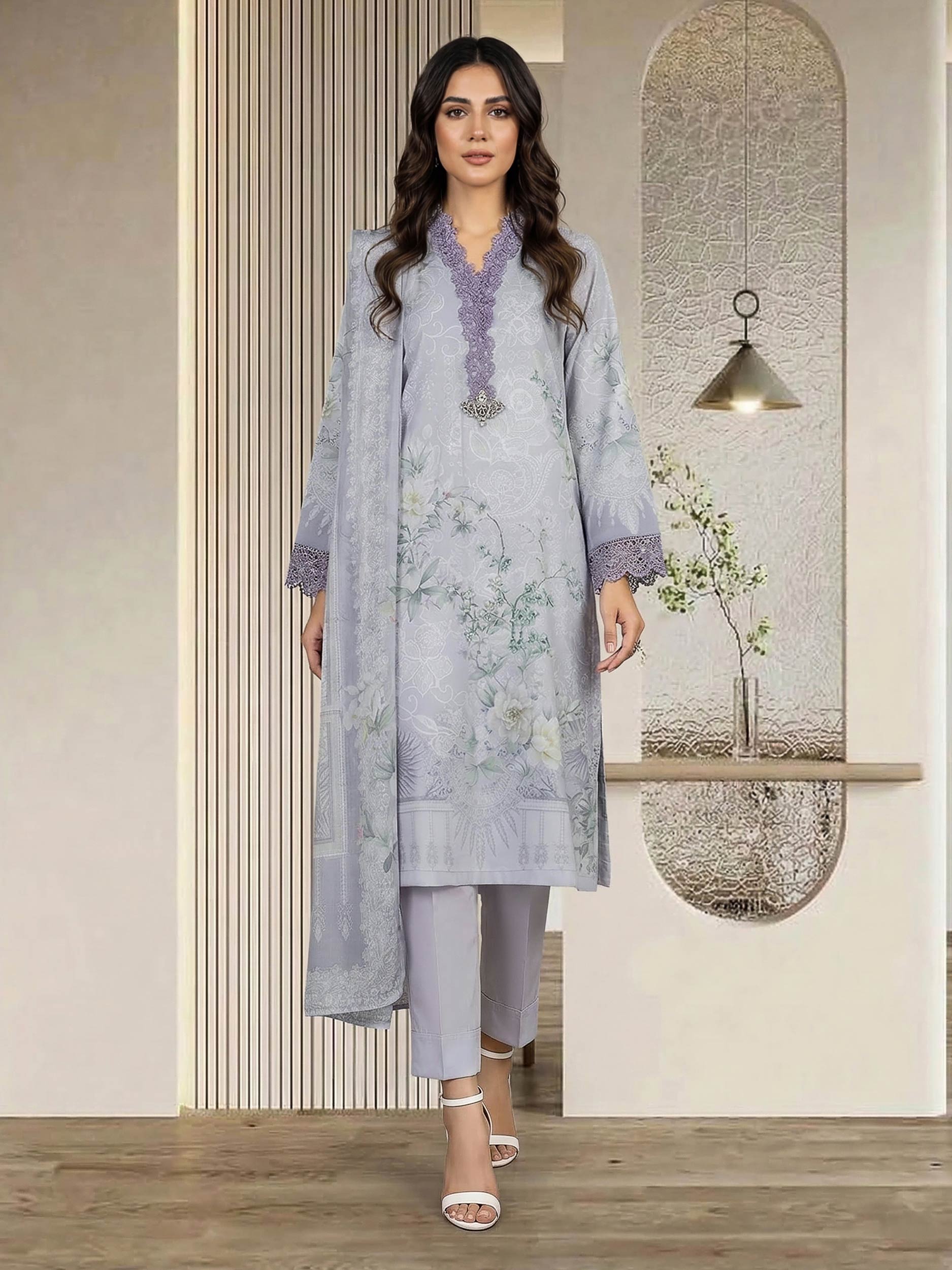 3 Piece Silk Suit- Embroidered (Pret)