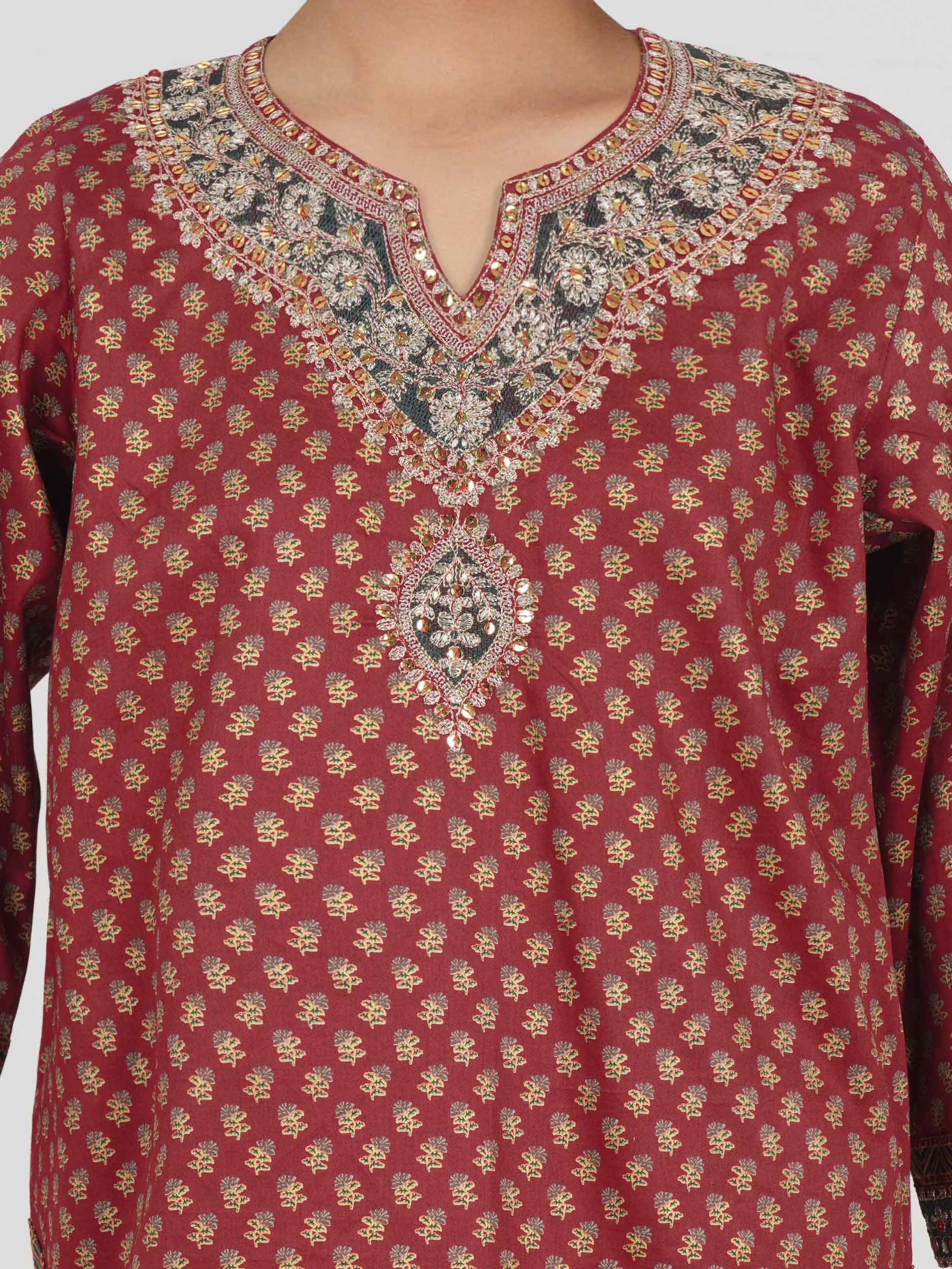 2 Piece Satin Suit- Embroidered (Pret)