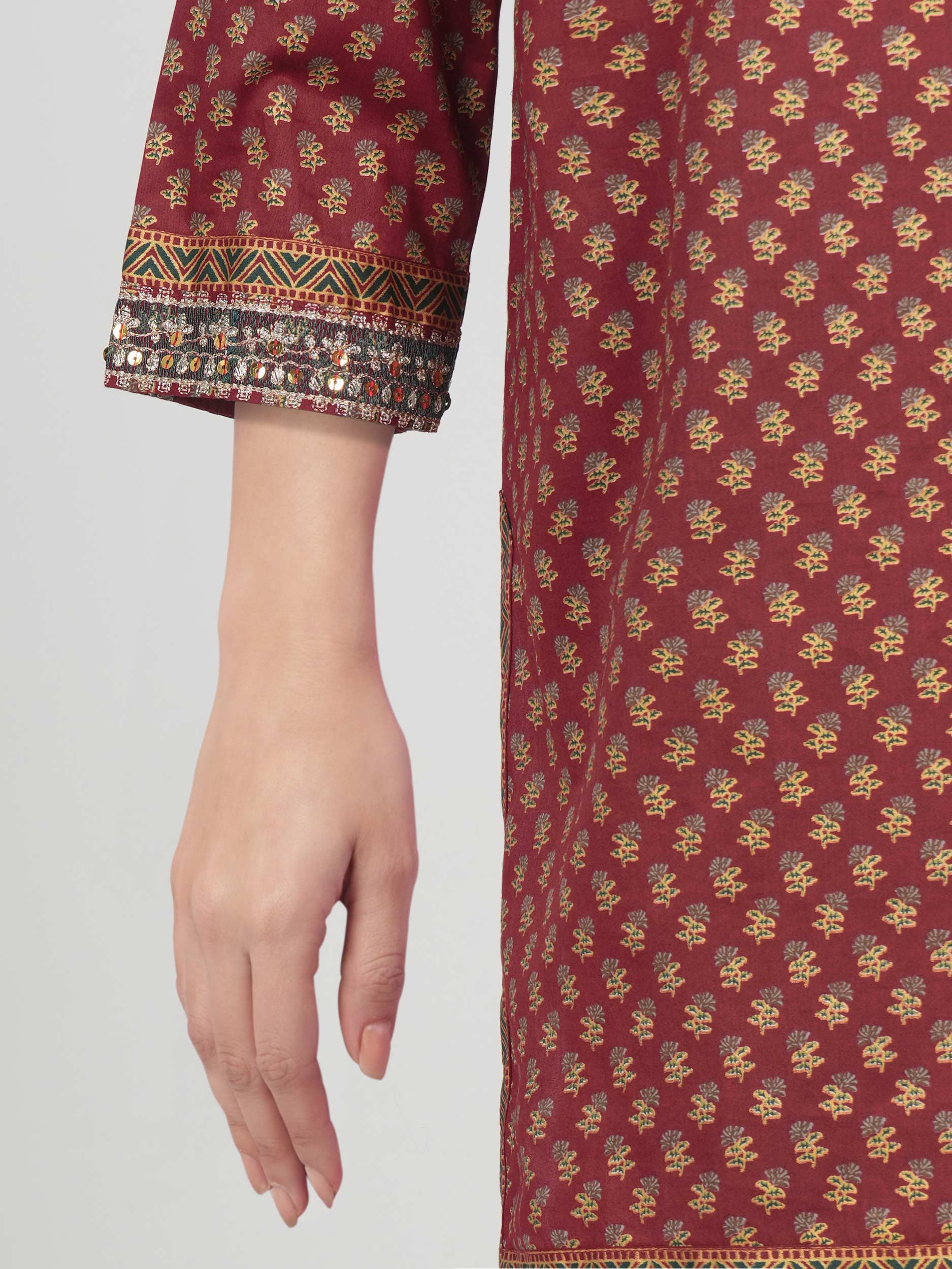 2 Piece Satin Suit- Embroidered (Pret)
