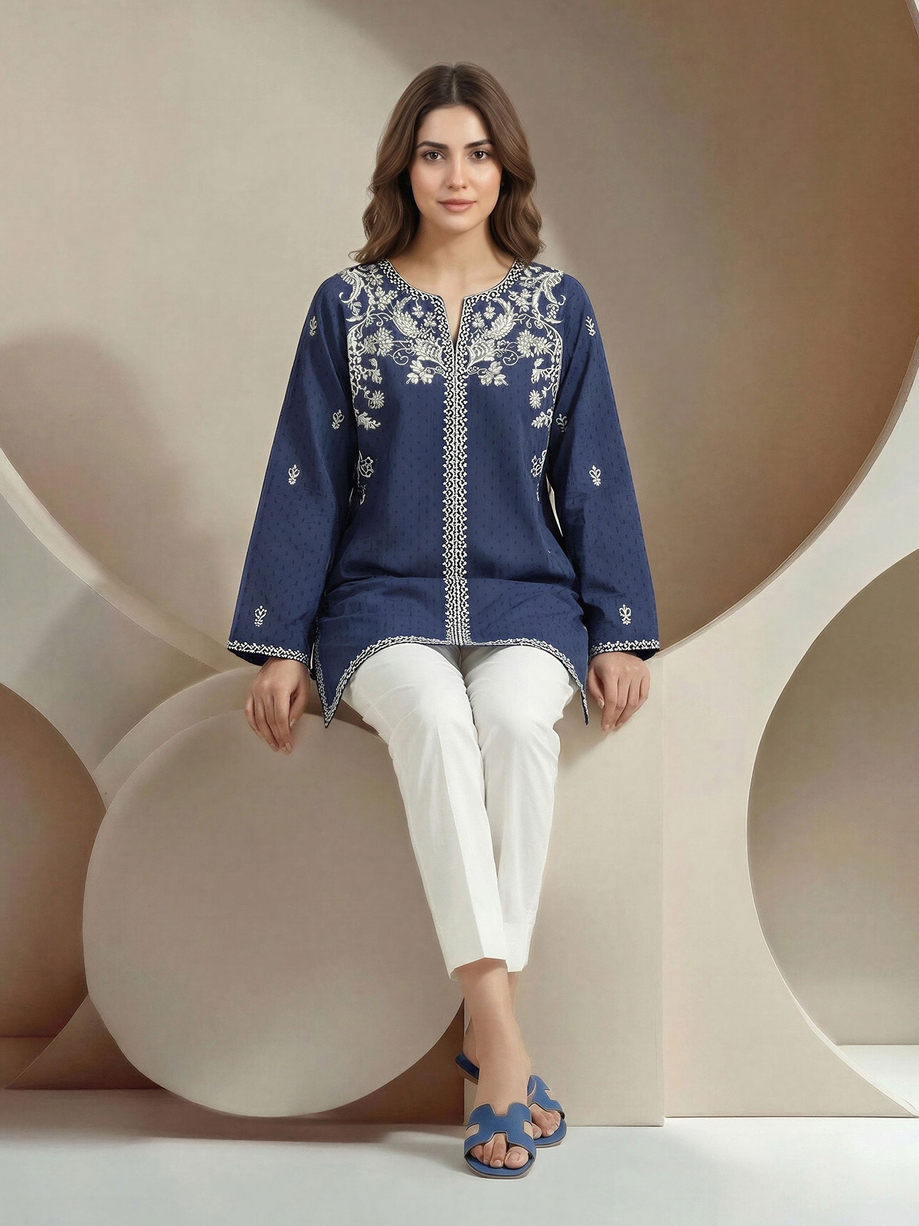 Lawn Texture Kurti- Embroidered (Pret)