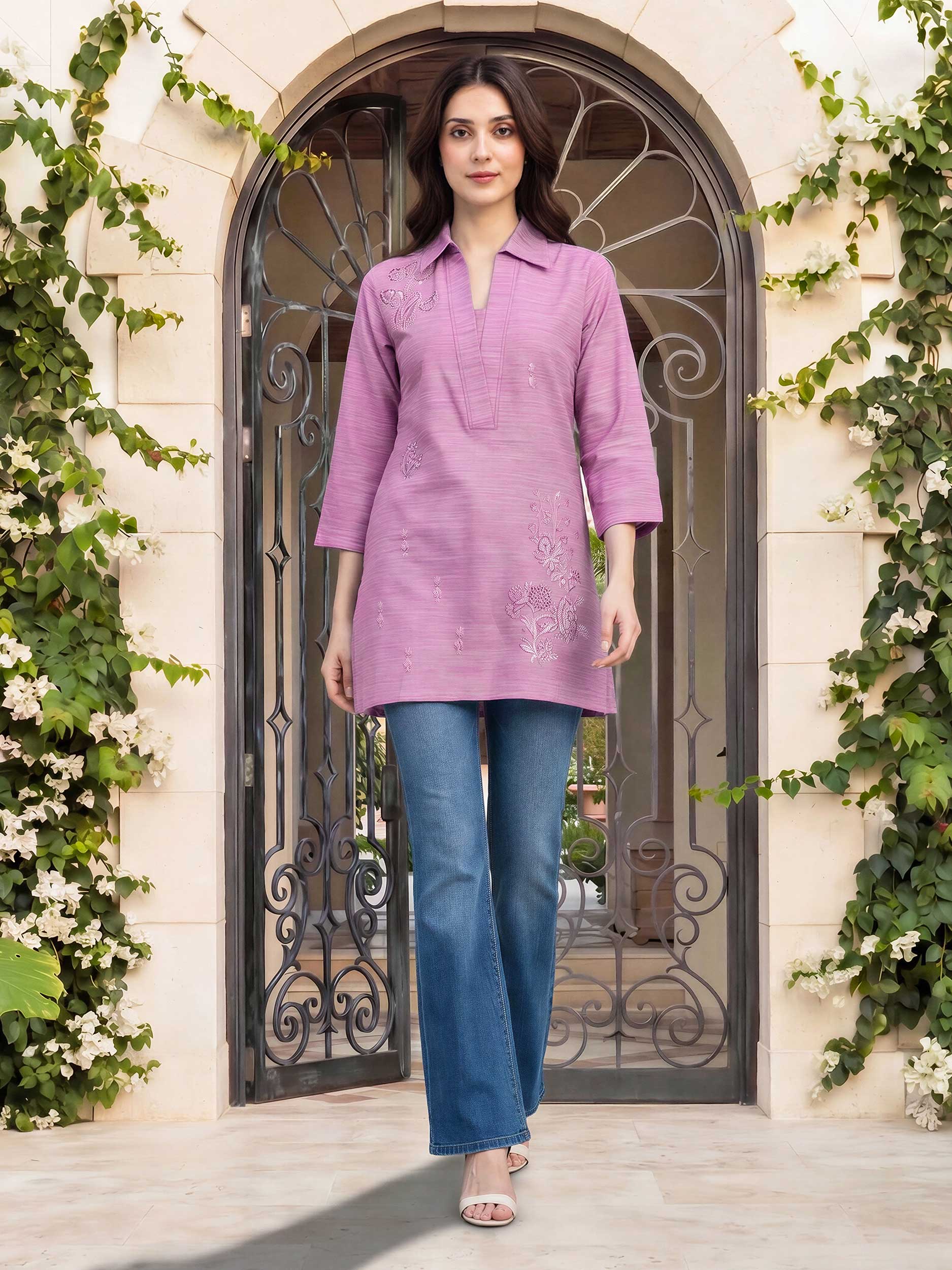 Yarn Dyed Kurti- Embroidered (Pret)