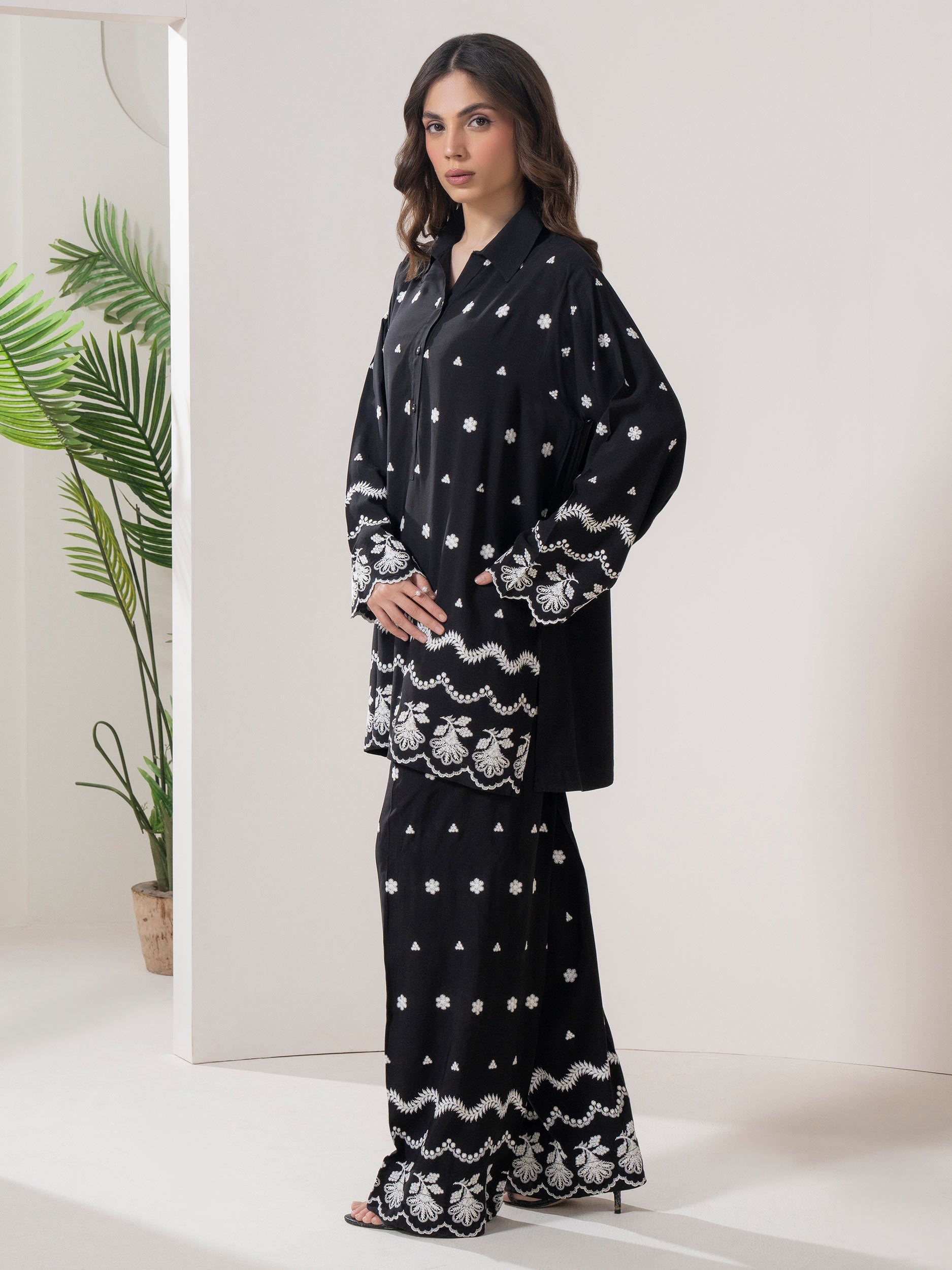 2 Piece Linen Suit- Embroidered (Pret)