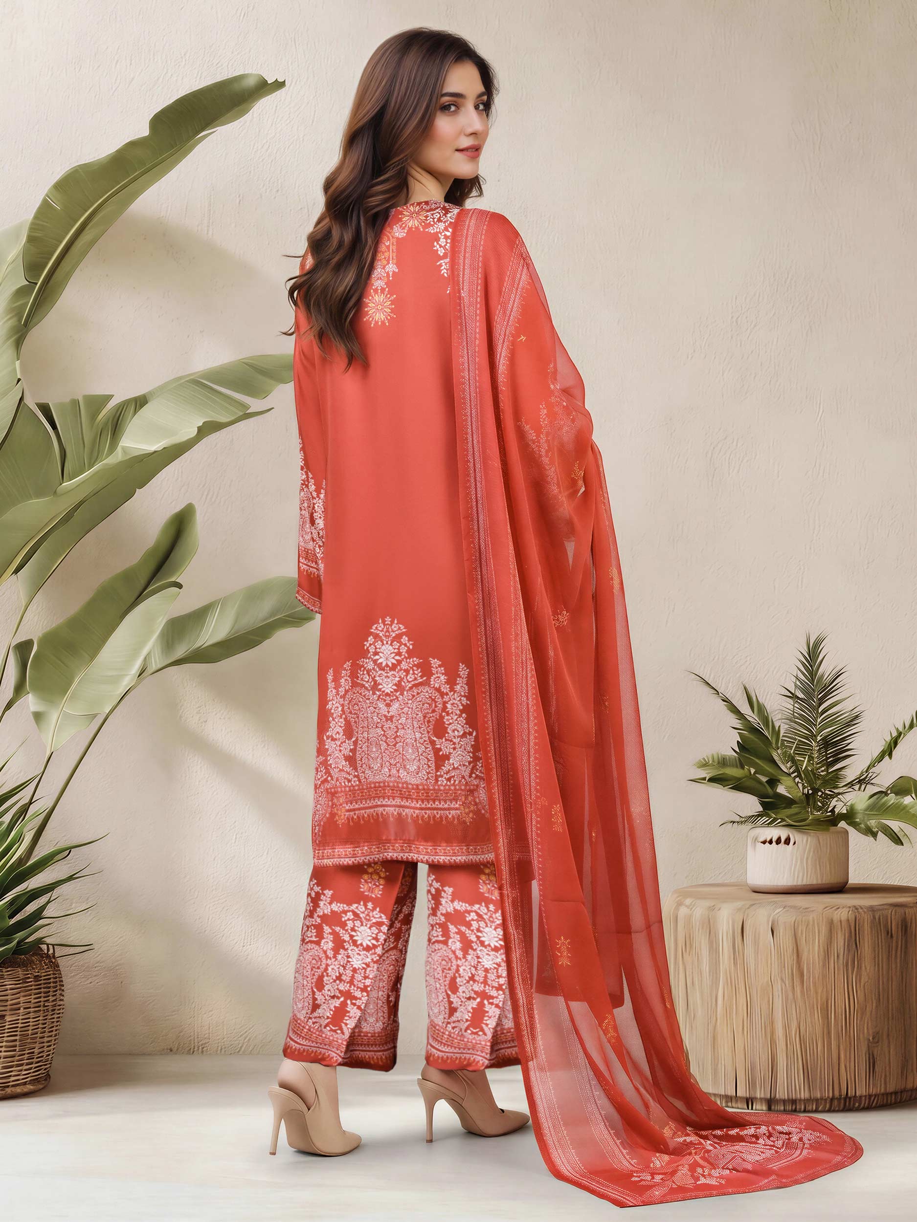 3 Piece Silk Suit- Embroidered (Pret)