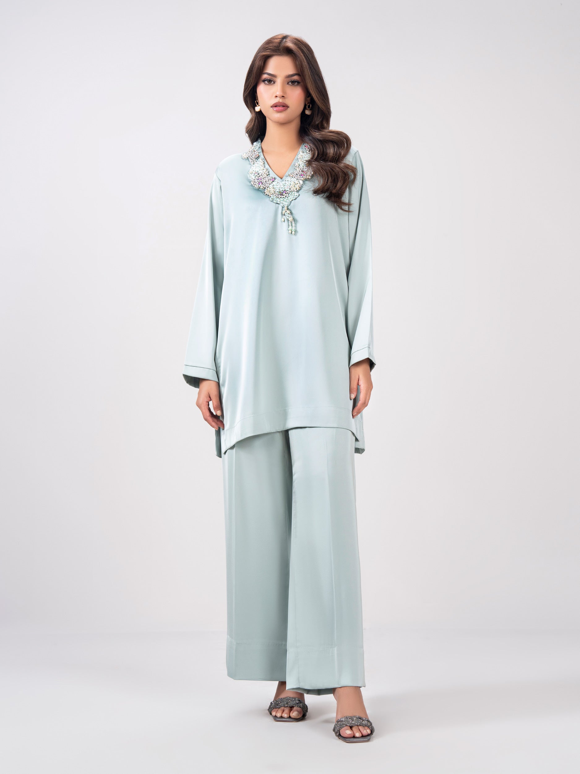 2 Piece Silk Suit- Embellished (Pret)