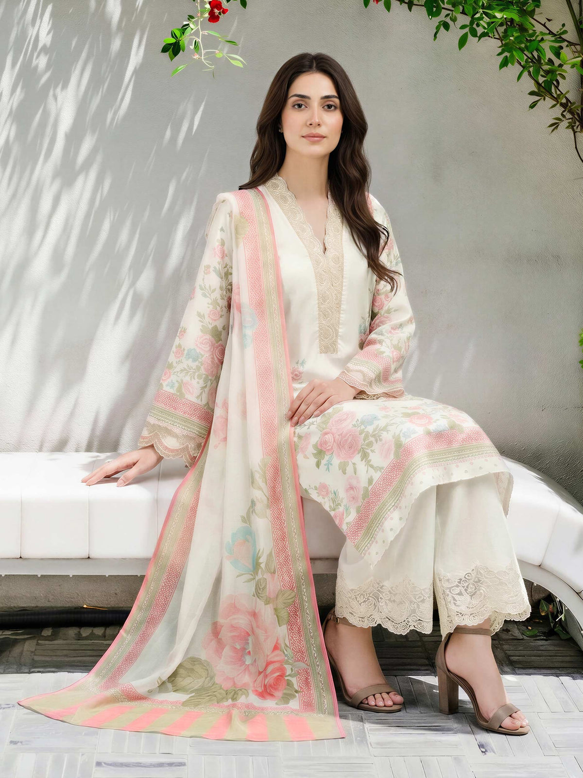 3 Piece Silk Suit- Embroidered (Pret)
