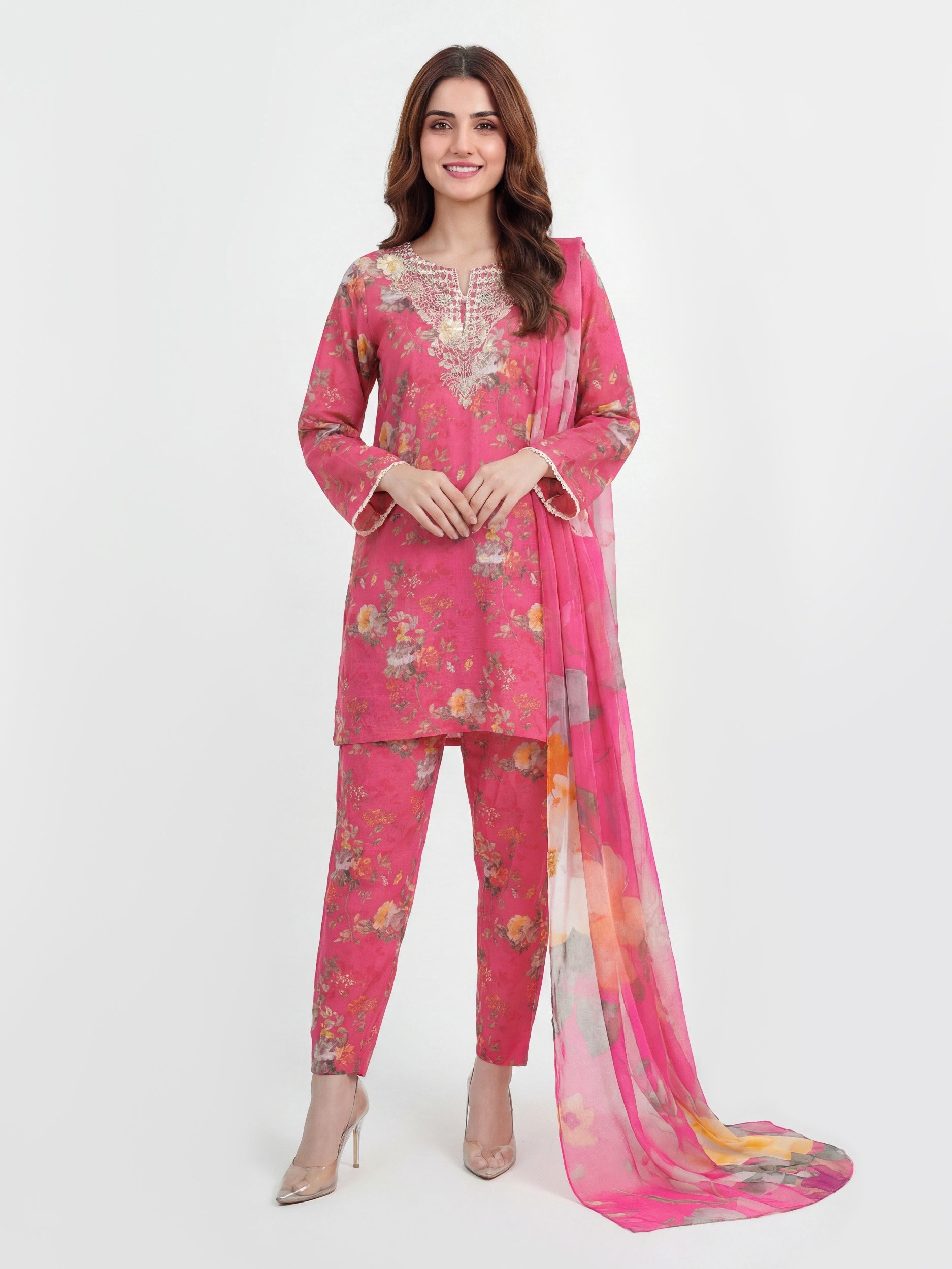 3-Piece Dobby Suit-Embroidered (Pret)