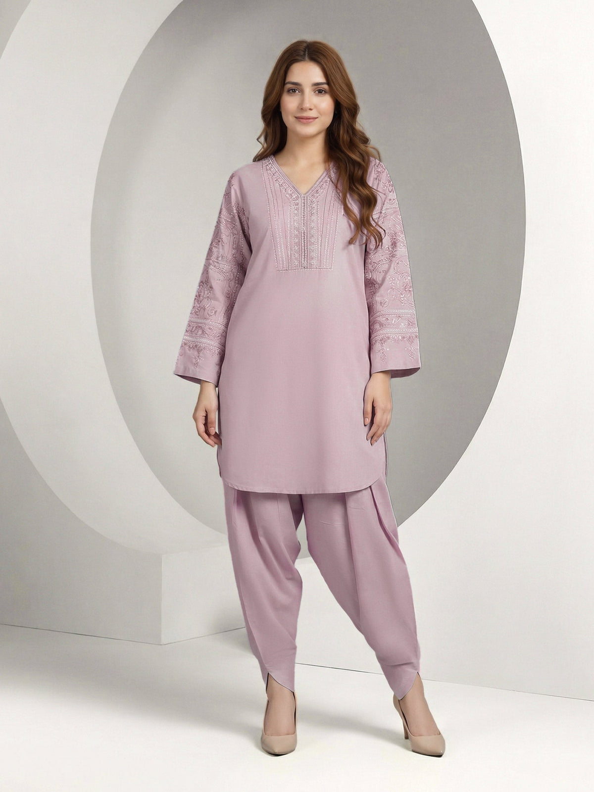 2 Piece Viscose Cotton Suit- Embroidered (Pret)