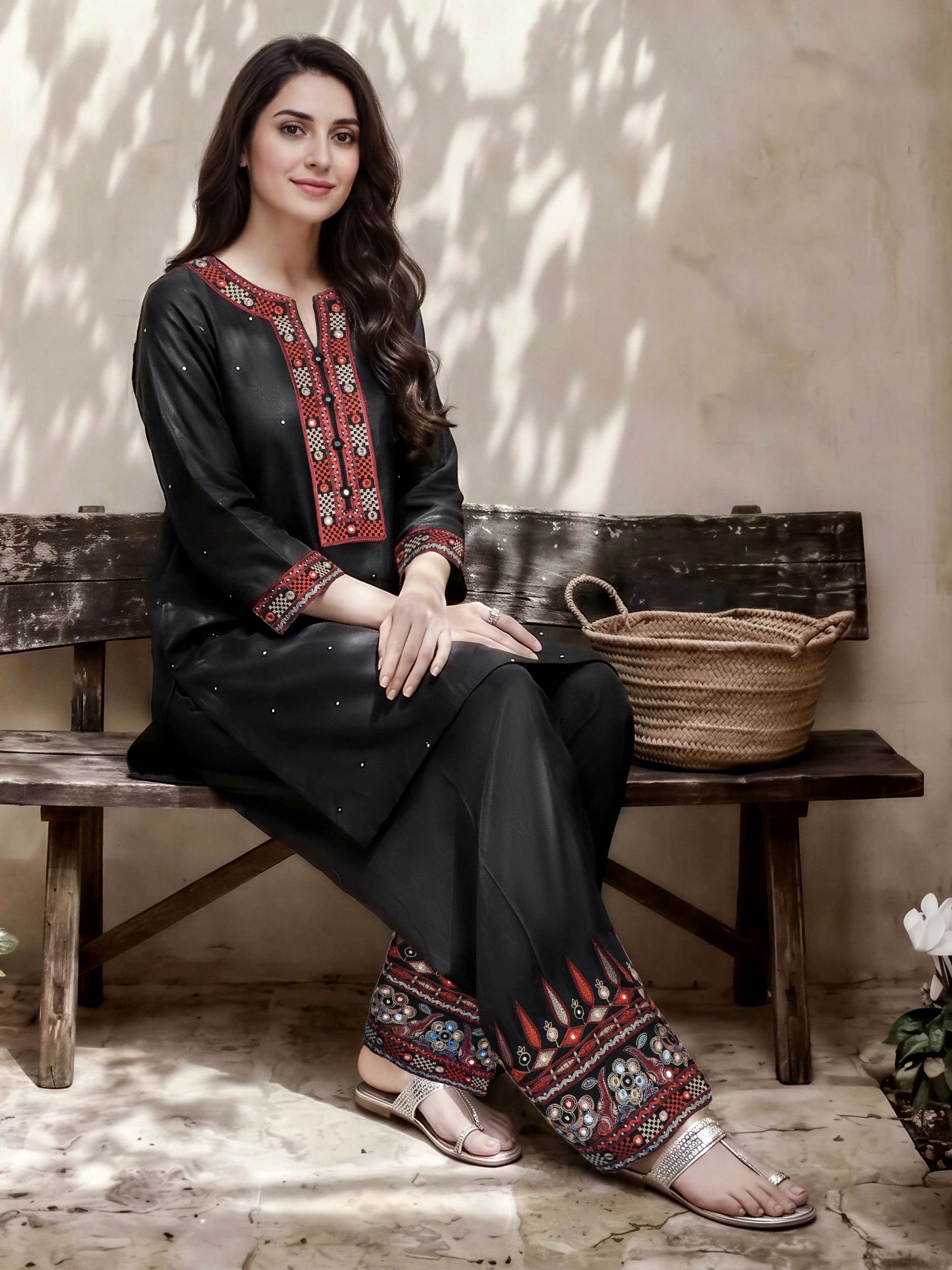 2 Piece Raw Silk Suit- Embroidered (Pret)