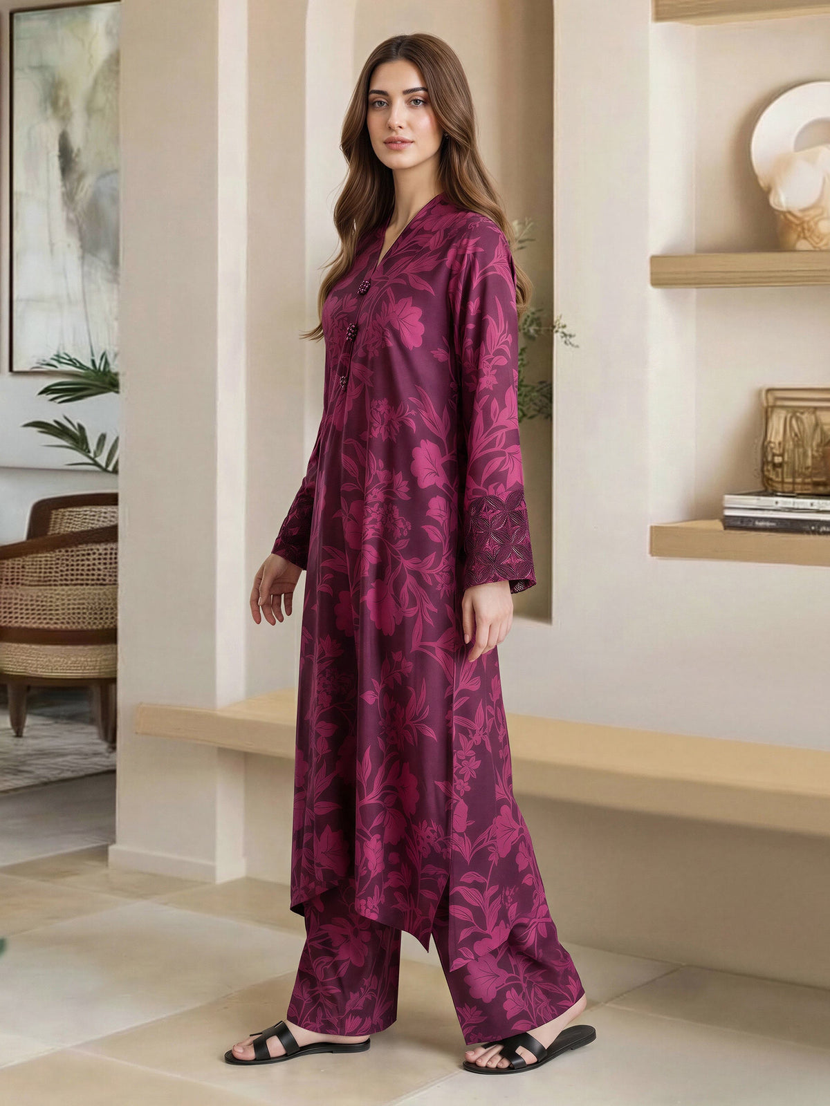 2 Piece Silk Suit- Embroidered (Pret)