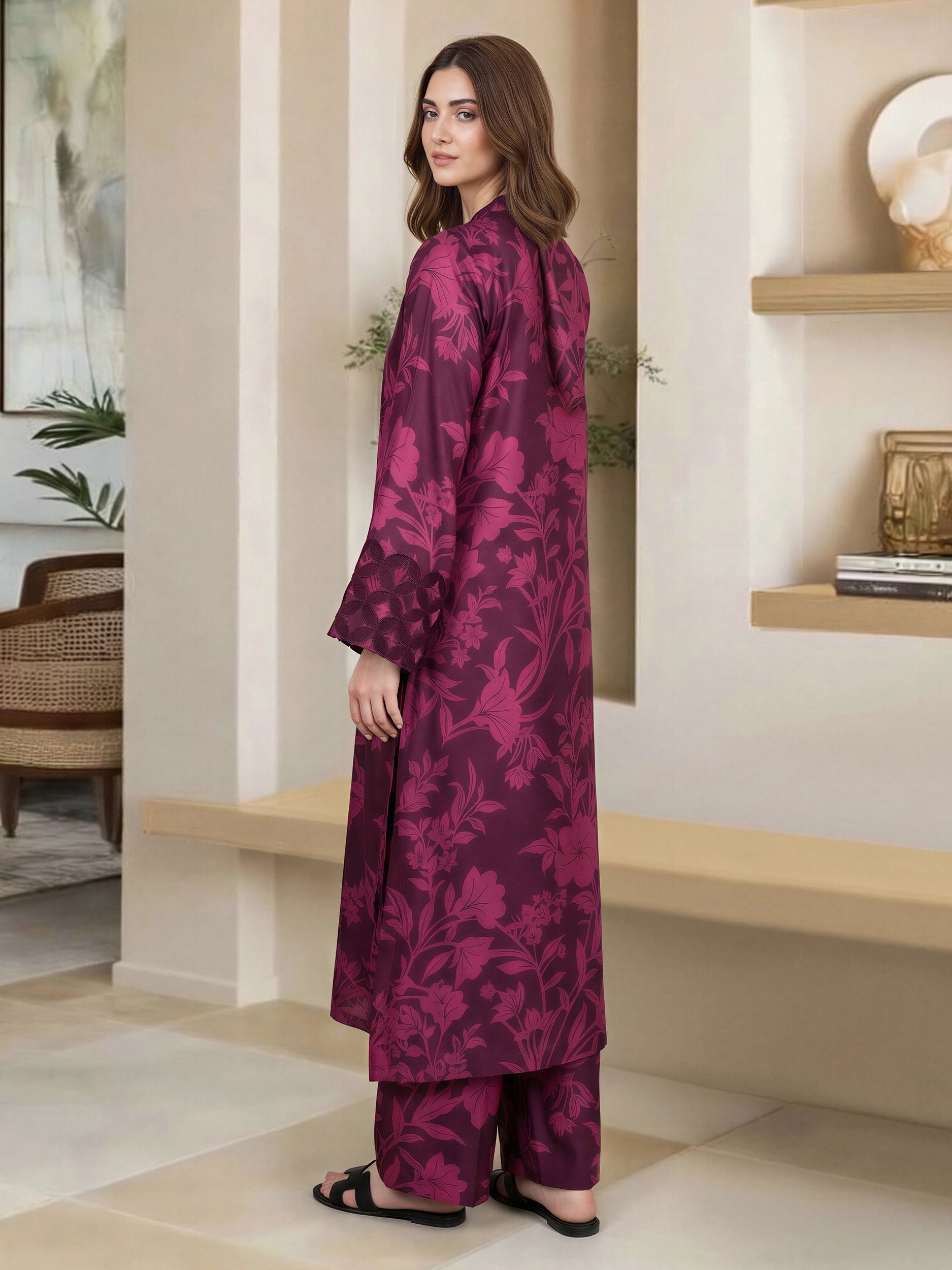 2 Piece Silk Suit- Embroidered (Pret)