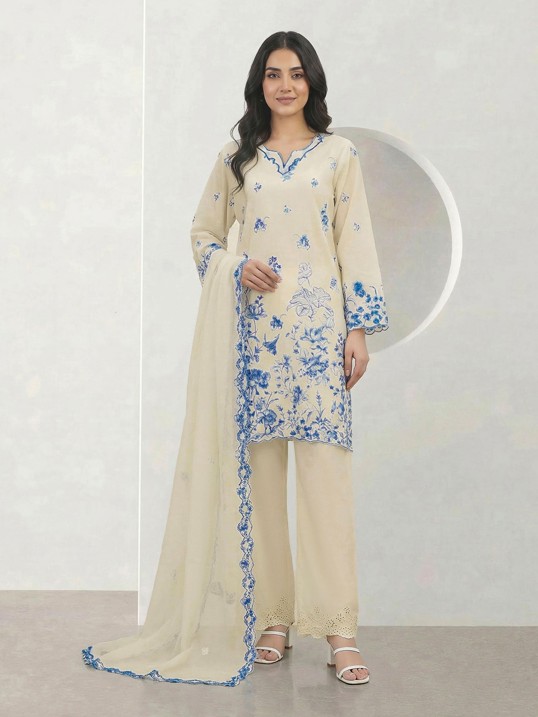 3-Piece Dobby Suit-Embroidered (Pret)