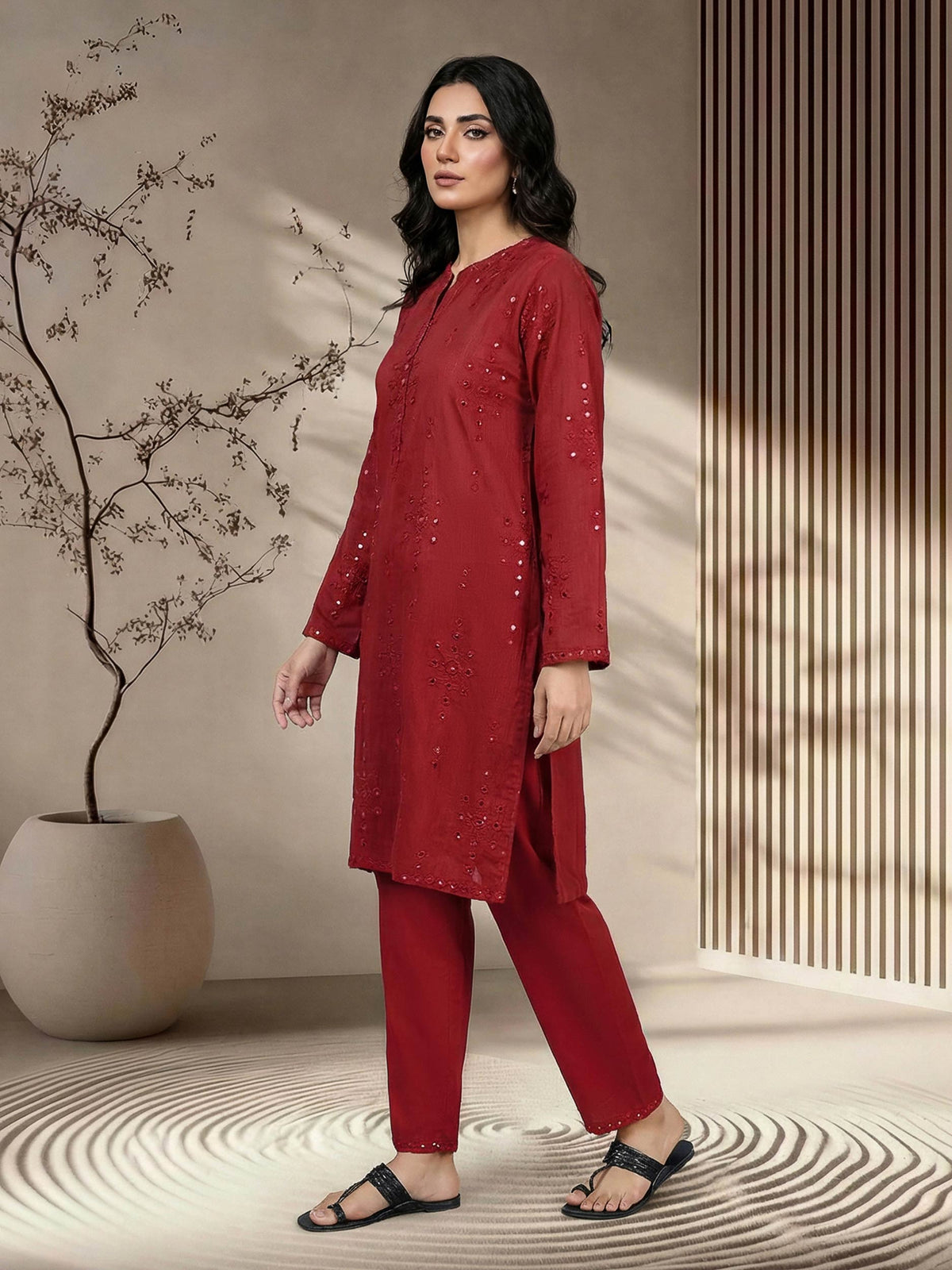 2 Piece Lawn Glitter Suit- Embroidered (Pret)