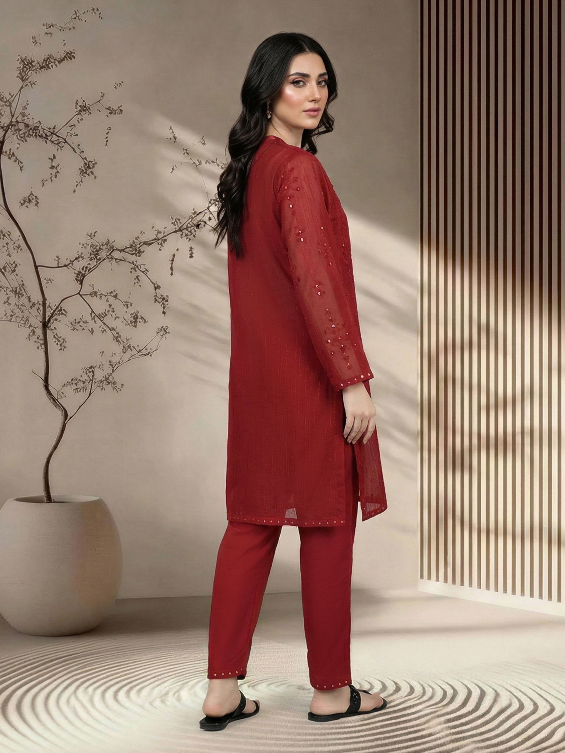 2 Piece Lawn Glitter Suit- Embroidered (Pret)