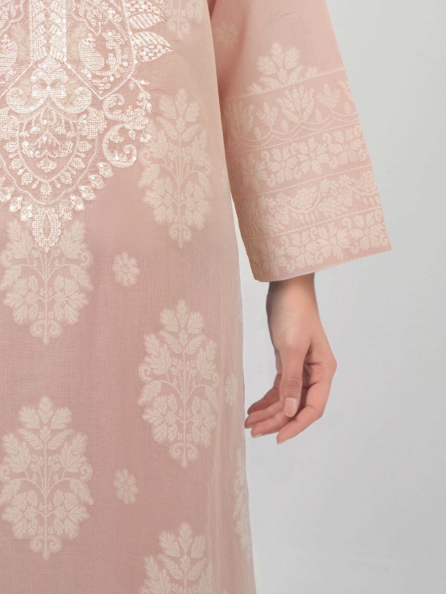 2 Piece Self Jacqurad Suit- Embroidered (Pret)
