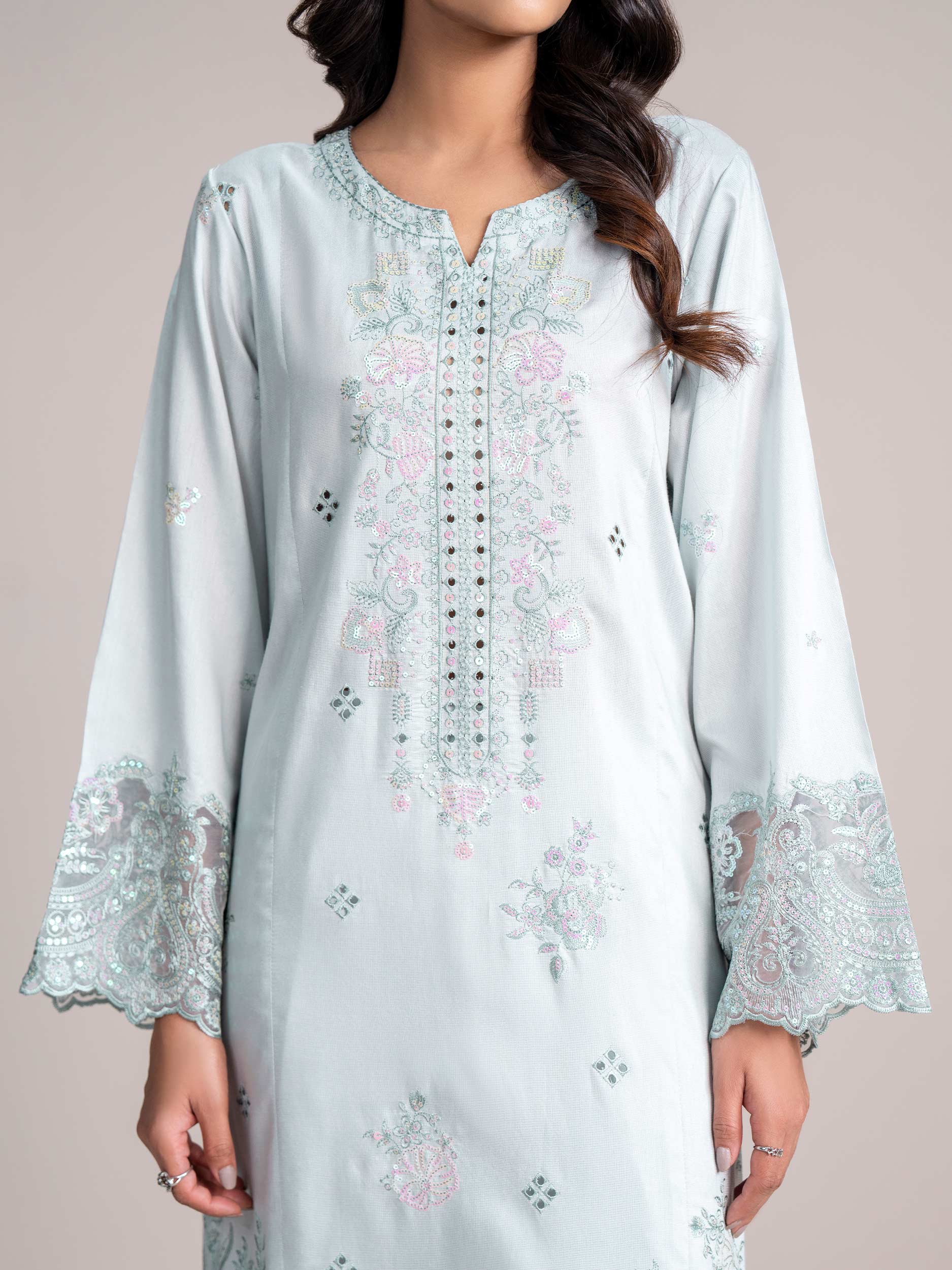 2 Piece Net Suit-Embroidered  (Pret)