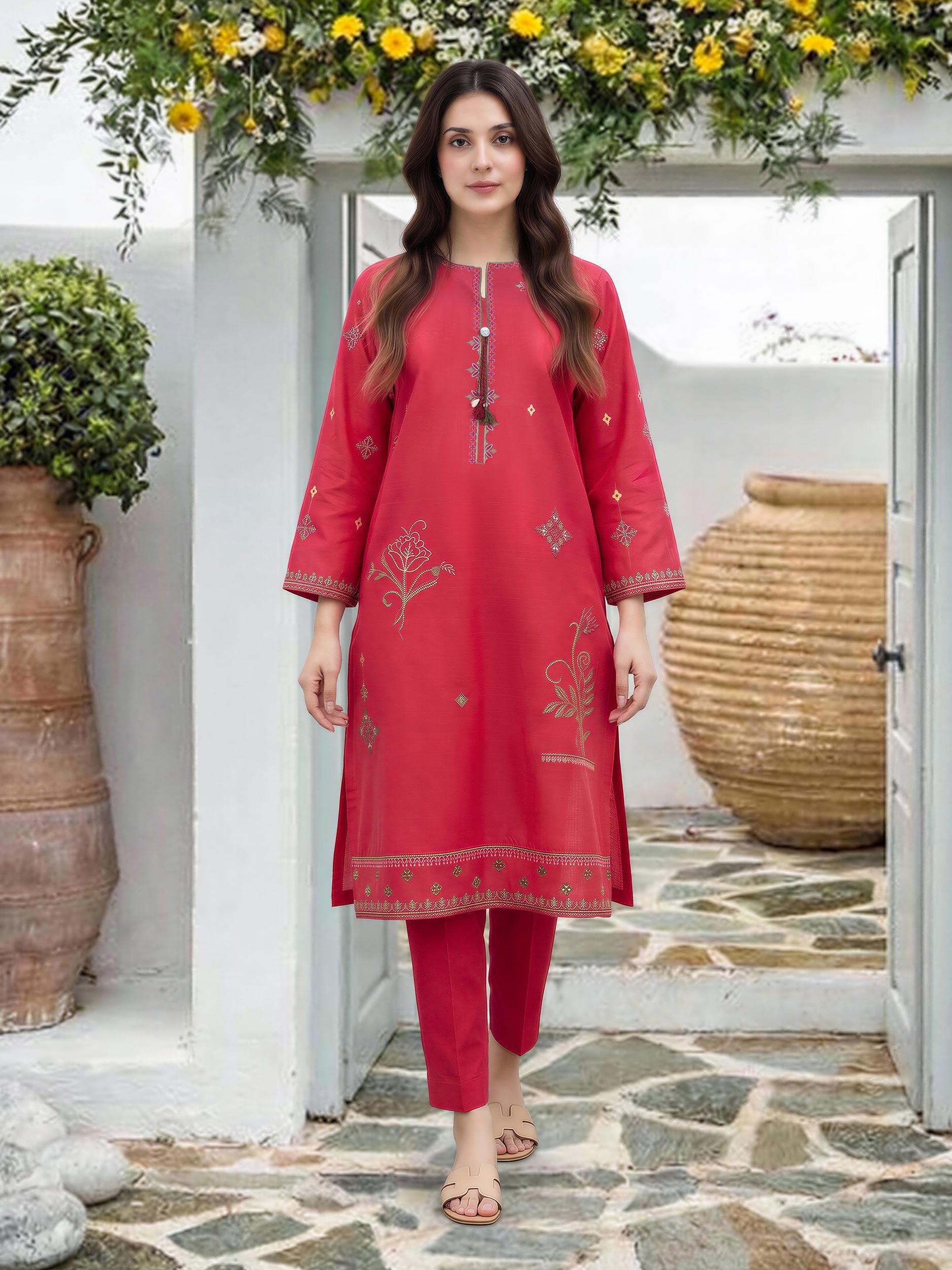 2 Piece Lawn Slub Suit- Embroidered (Pret)