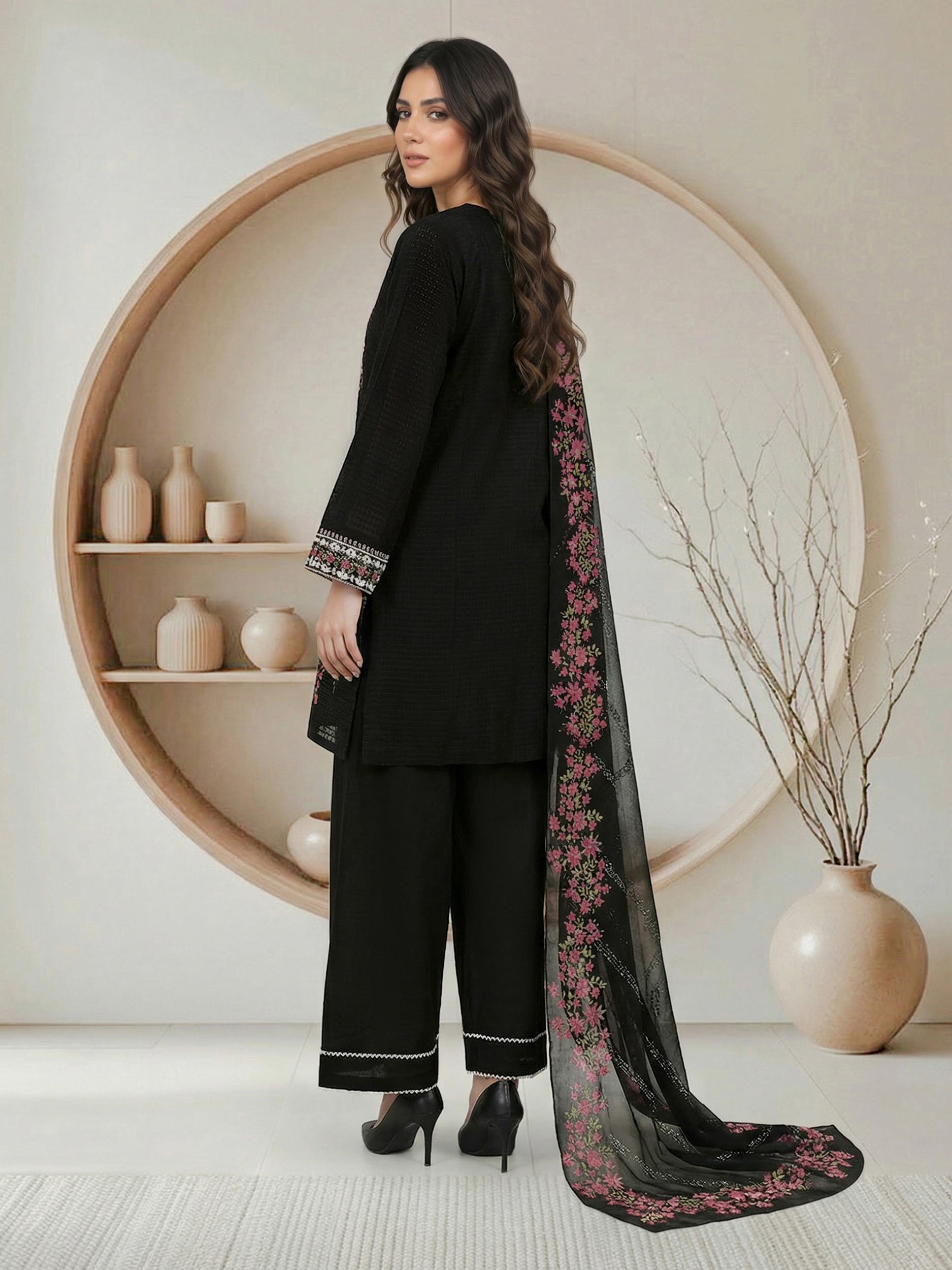 3 Piece Lawn Texture Suit- Embroidered (Pret)