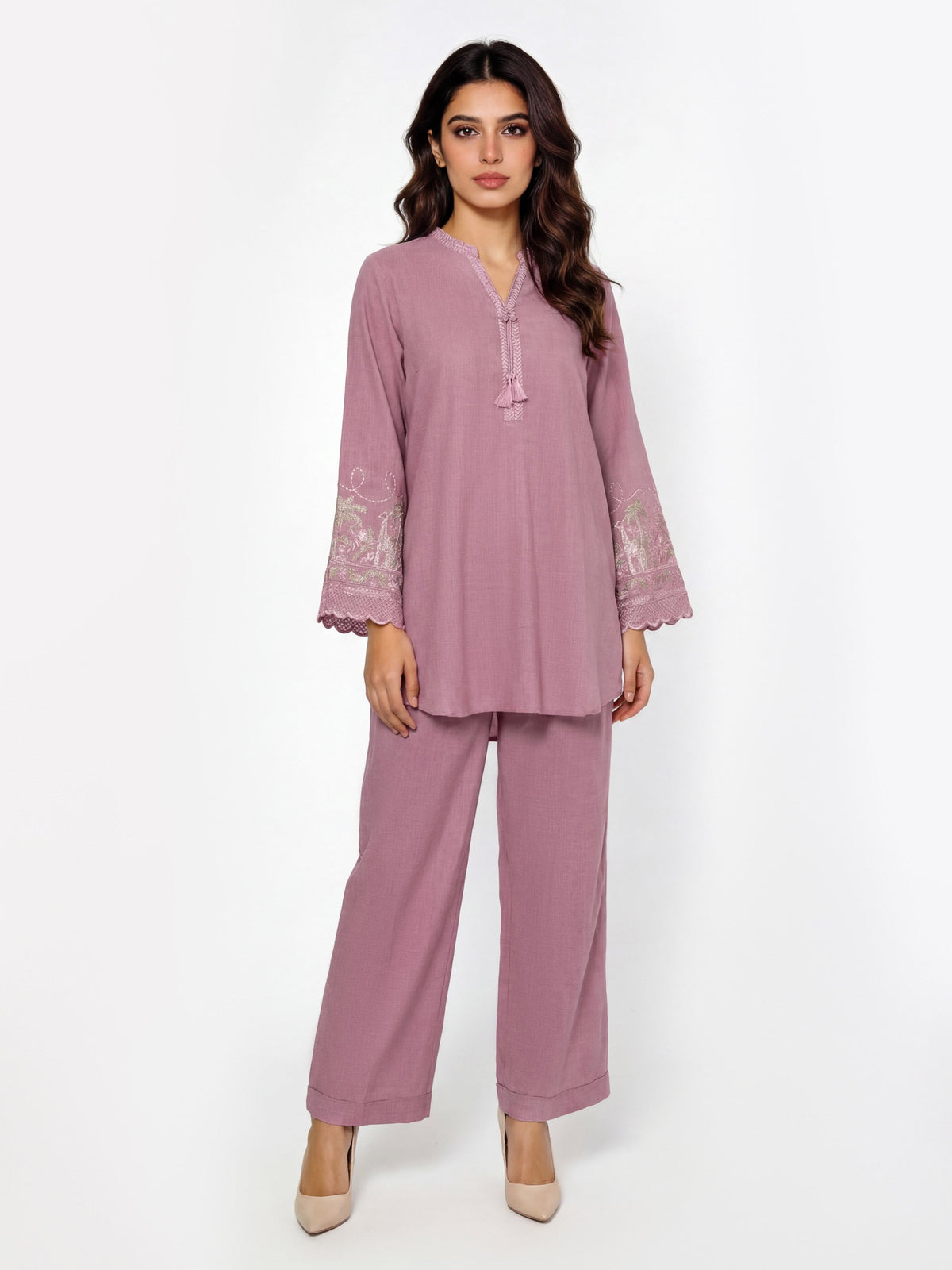 2 Piece Yarn Dyed Suit- Embroidered (Pret)