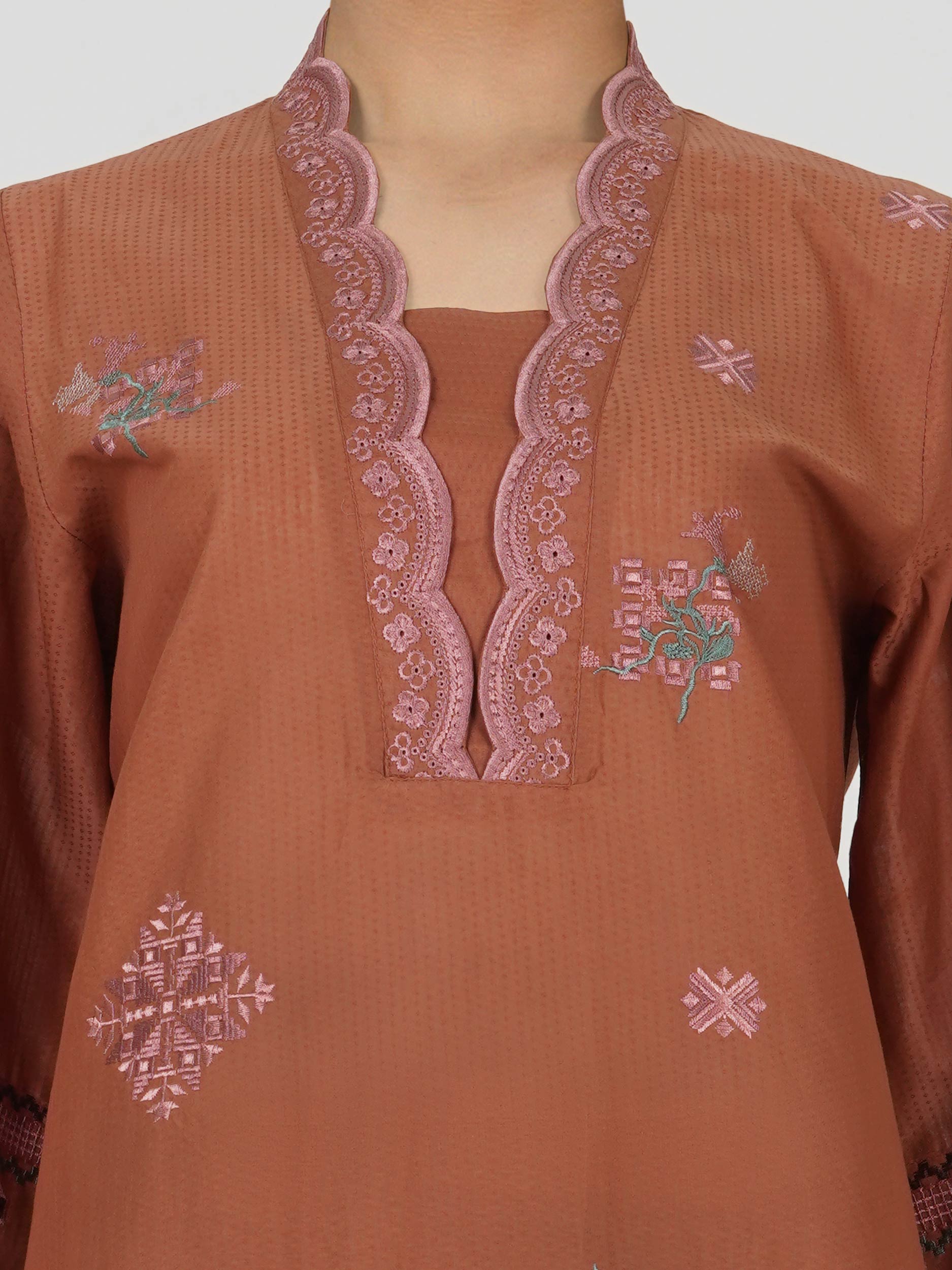 2 Piece Dobby Suit- Embroidered (Pret)