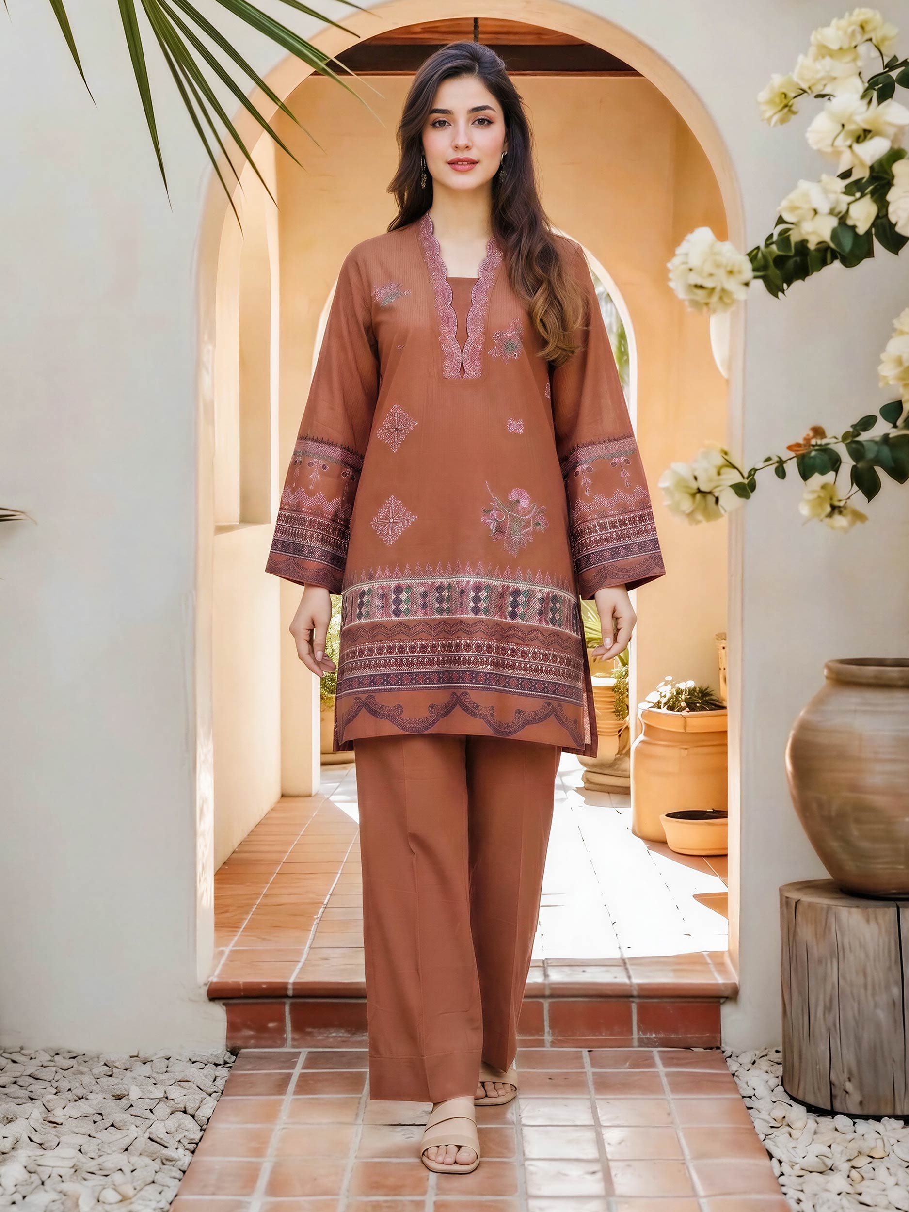2 Piece Dobby Suit- Embroidered (Pret)