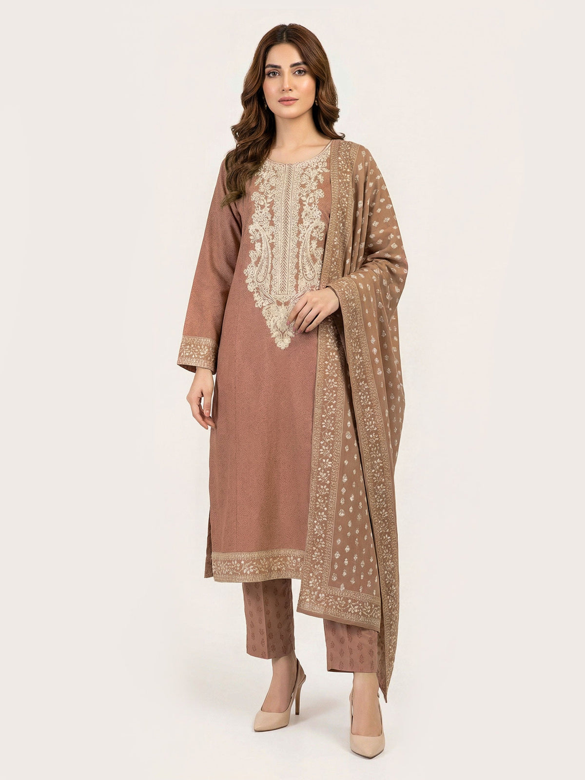 3 Piece Khaddar Suit- Embroidered (Pret)