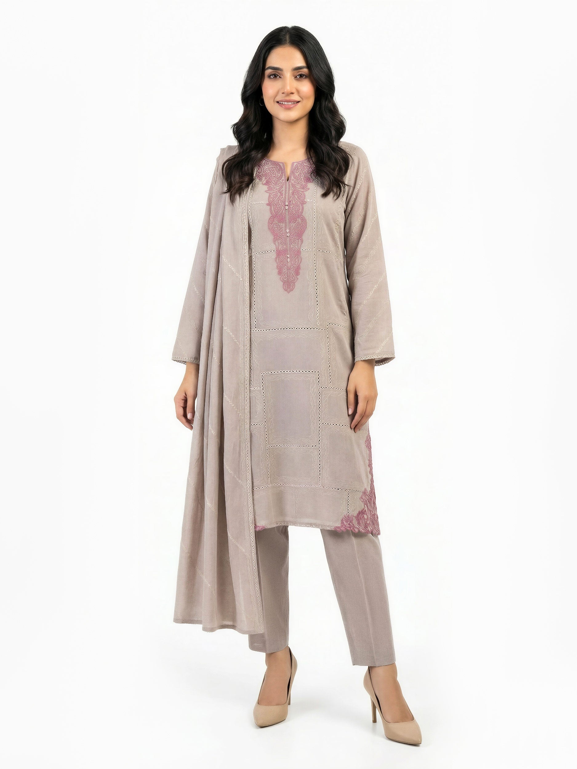 3-Piece Yarn Dyed Suit-Embroidered (Pret)