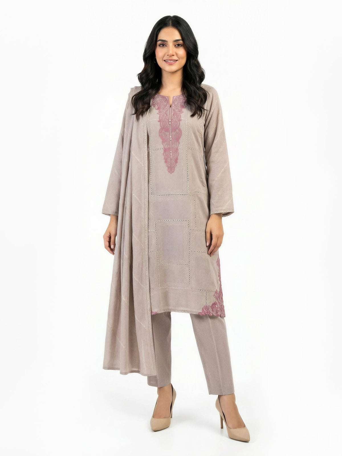 3-Piece Yarn Dyed Suit-Embroidered (Pret)