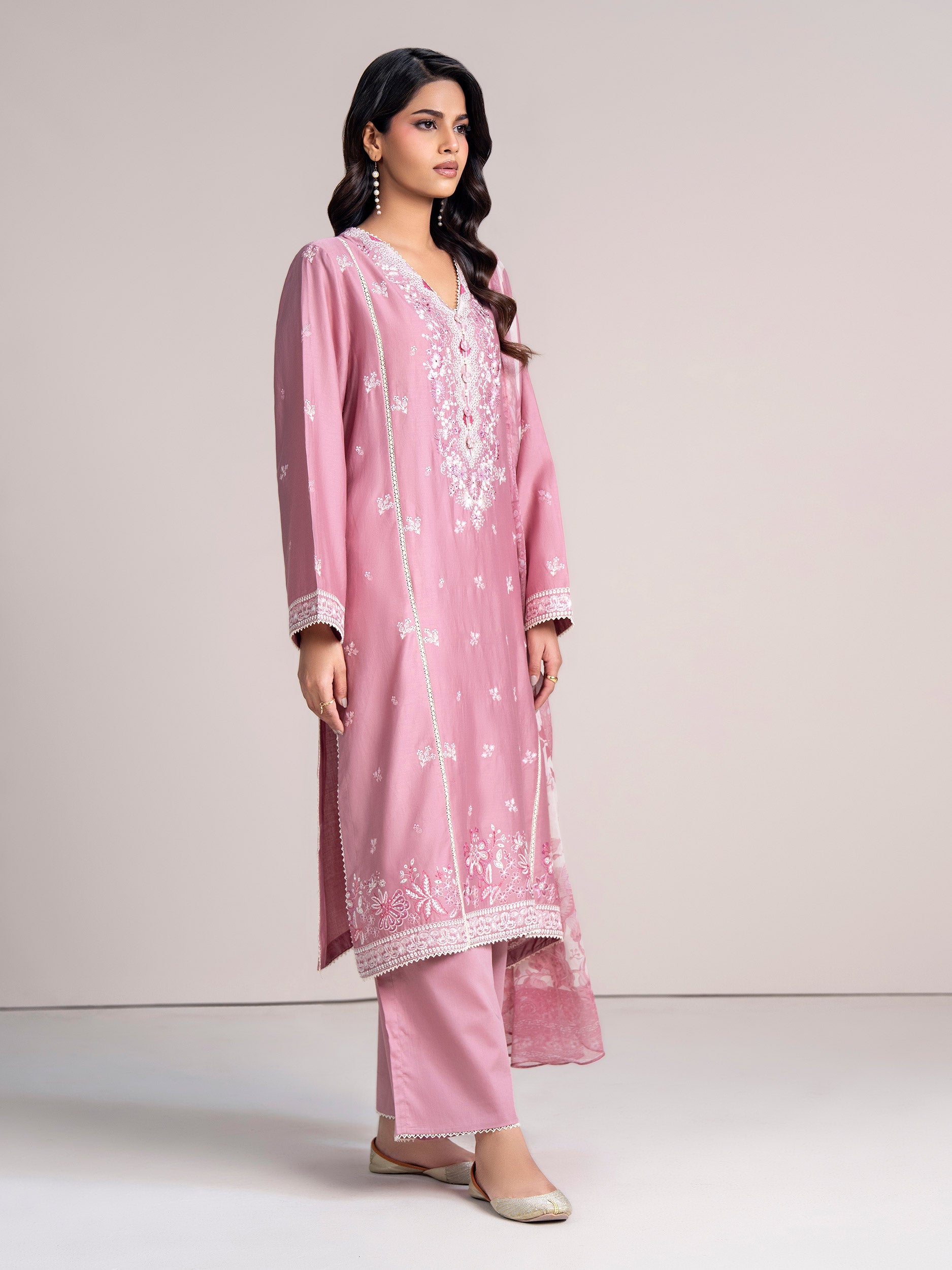 3-Piece Satin Suit- Embroidered (Pret)