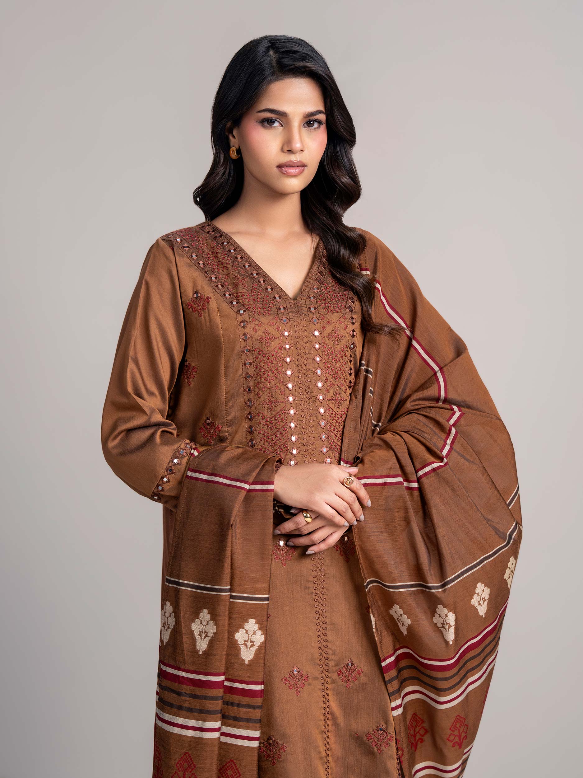 3 Piece Yarn Dyed Suit- Embroidered (Pret)