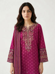 3 Piece Raw Silk Suit- Embroidered (Pret)
