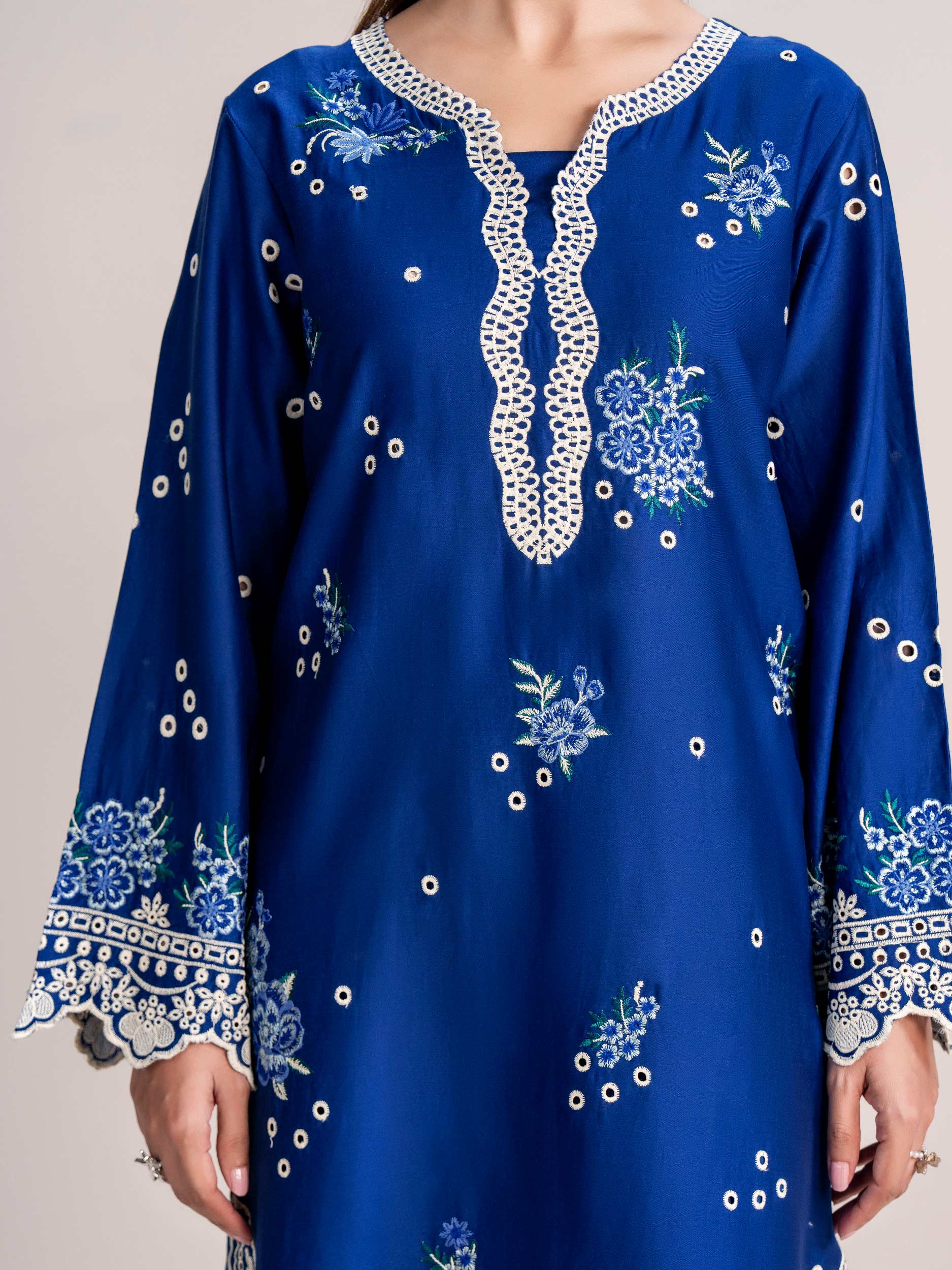 2 Piece Satin Suit- Embroidered (Pret)