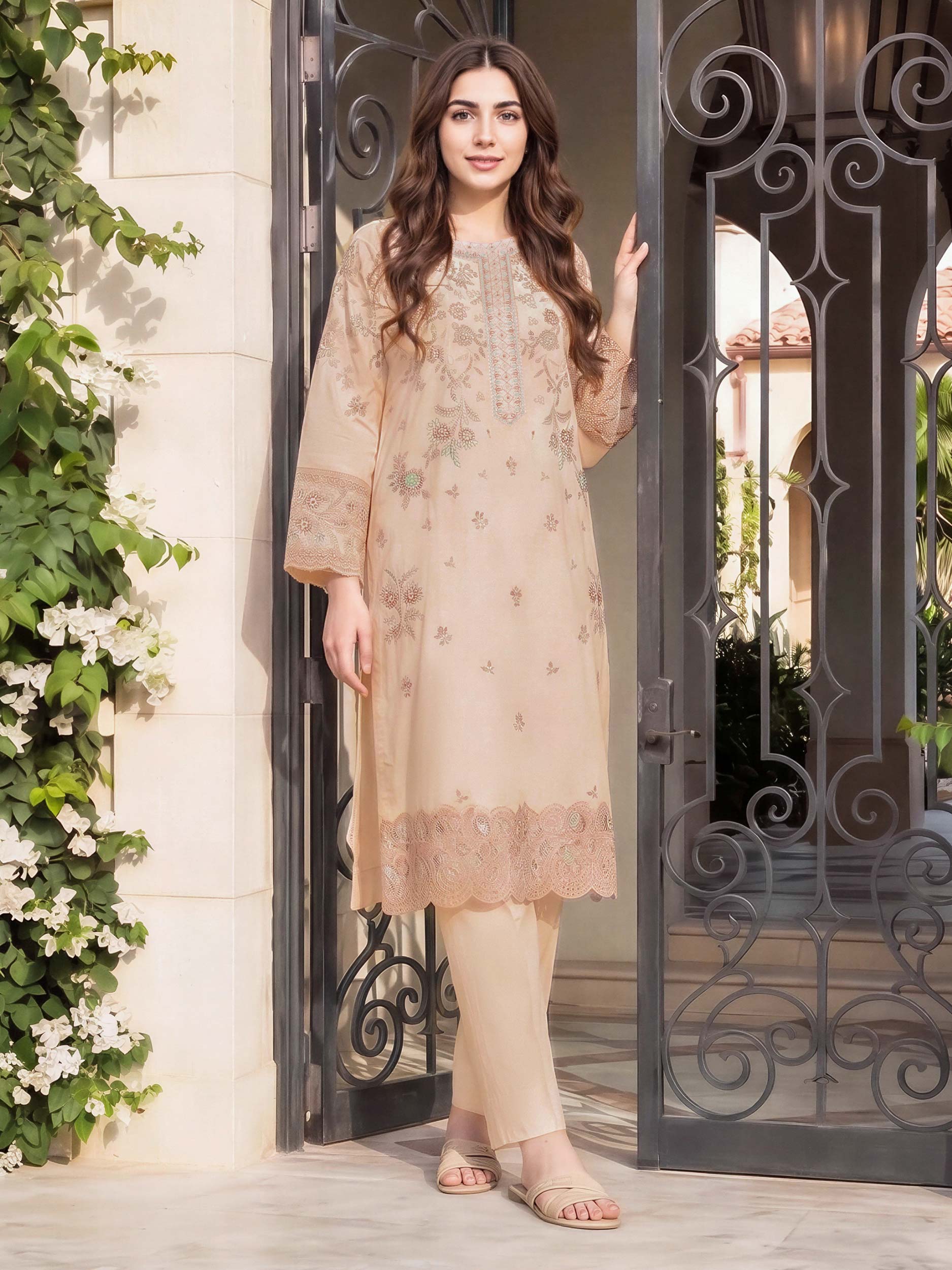 2 Piece Cotton Net Suit- Embroidered (Pret)