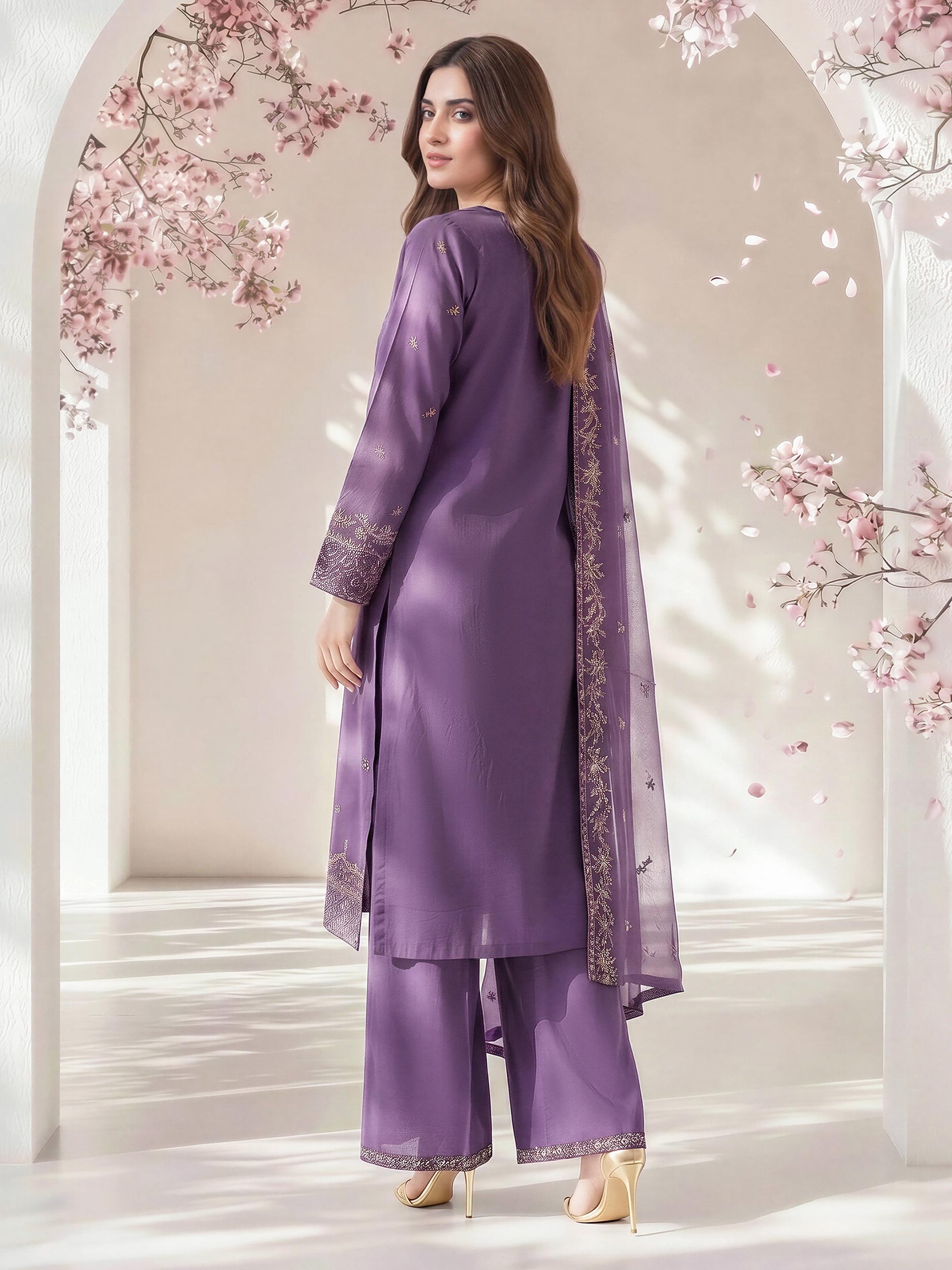 3 Piece Dobby Suit- Embroidered (Pret)