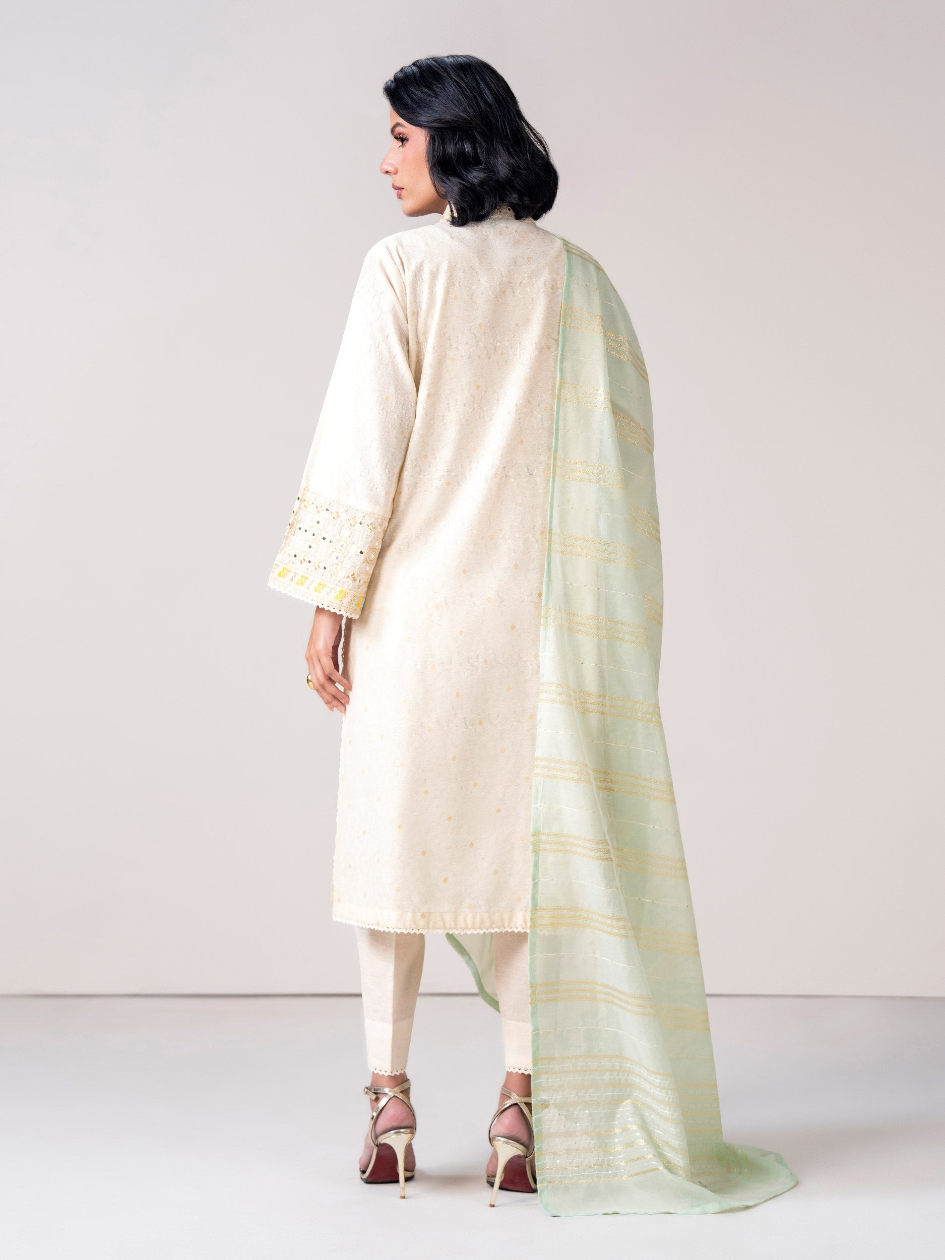 3 Piece Self Jacquard Suit- Embroidered (Pret)