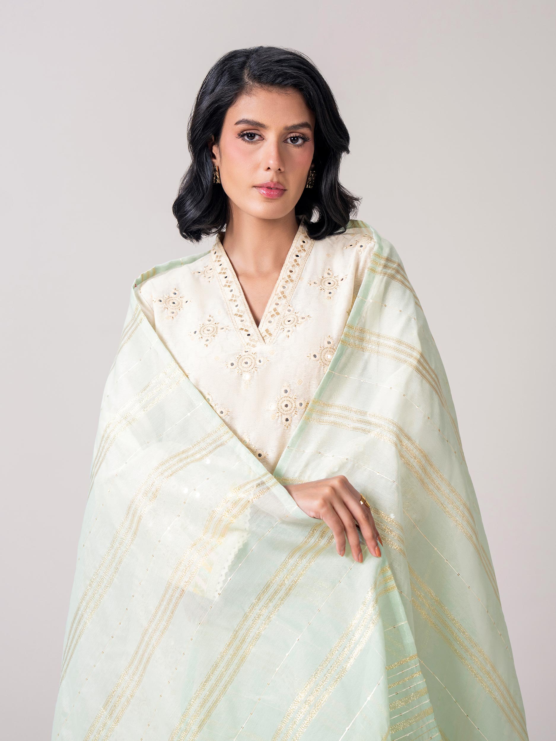 3 Piece Self Jacquard Suit- Embroidered (Pret)
