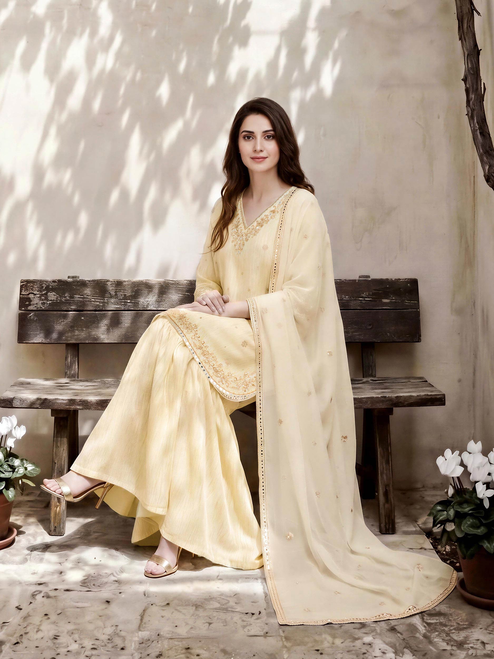 3 Piece Viscose Glitter Suit- Embroidered (Pret)