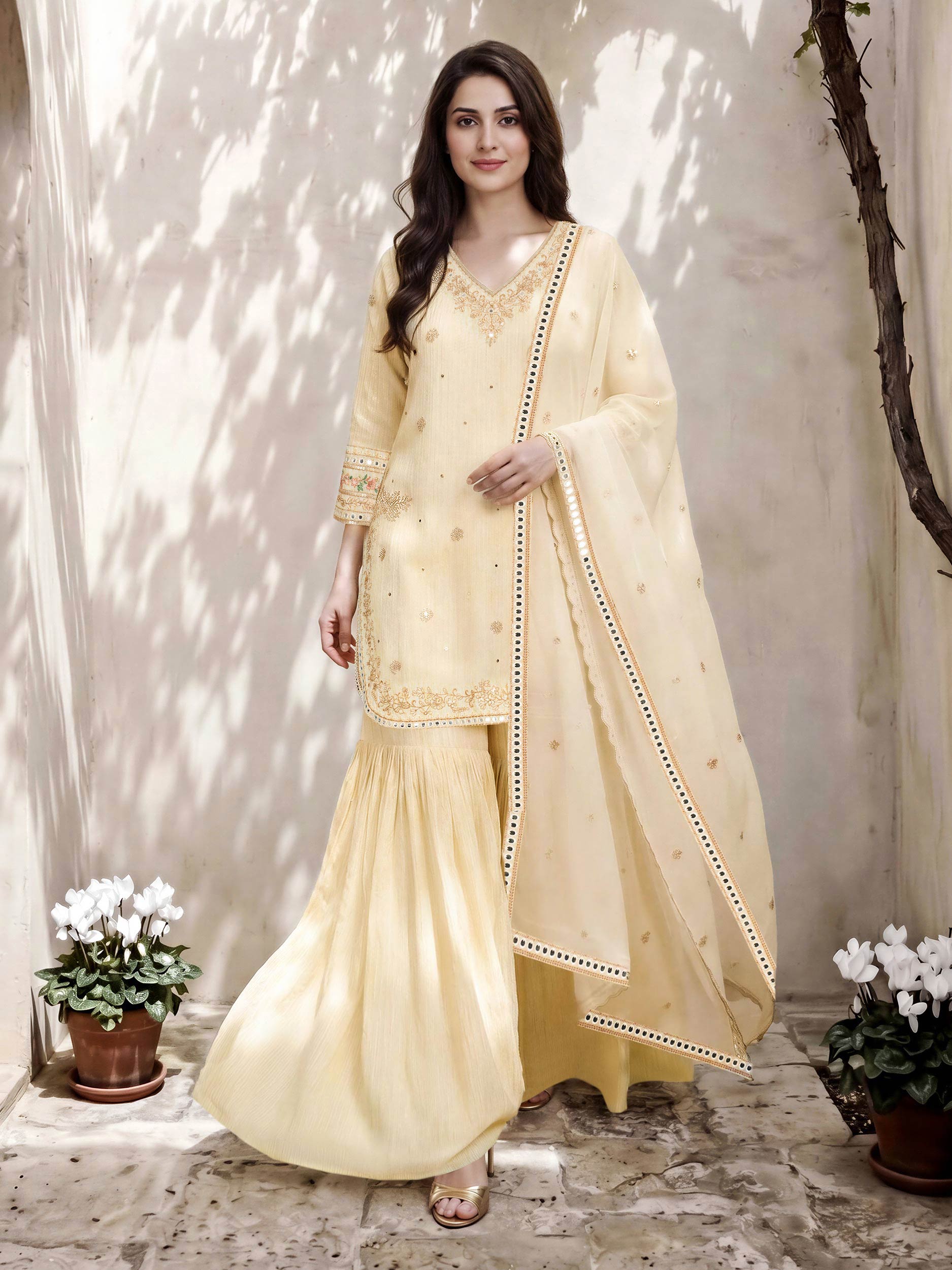 3 Piece Viscose Glitter Suit- Embroidered (Pret)