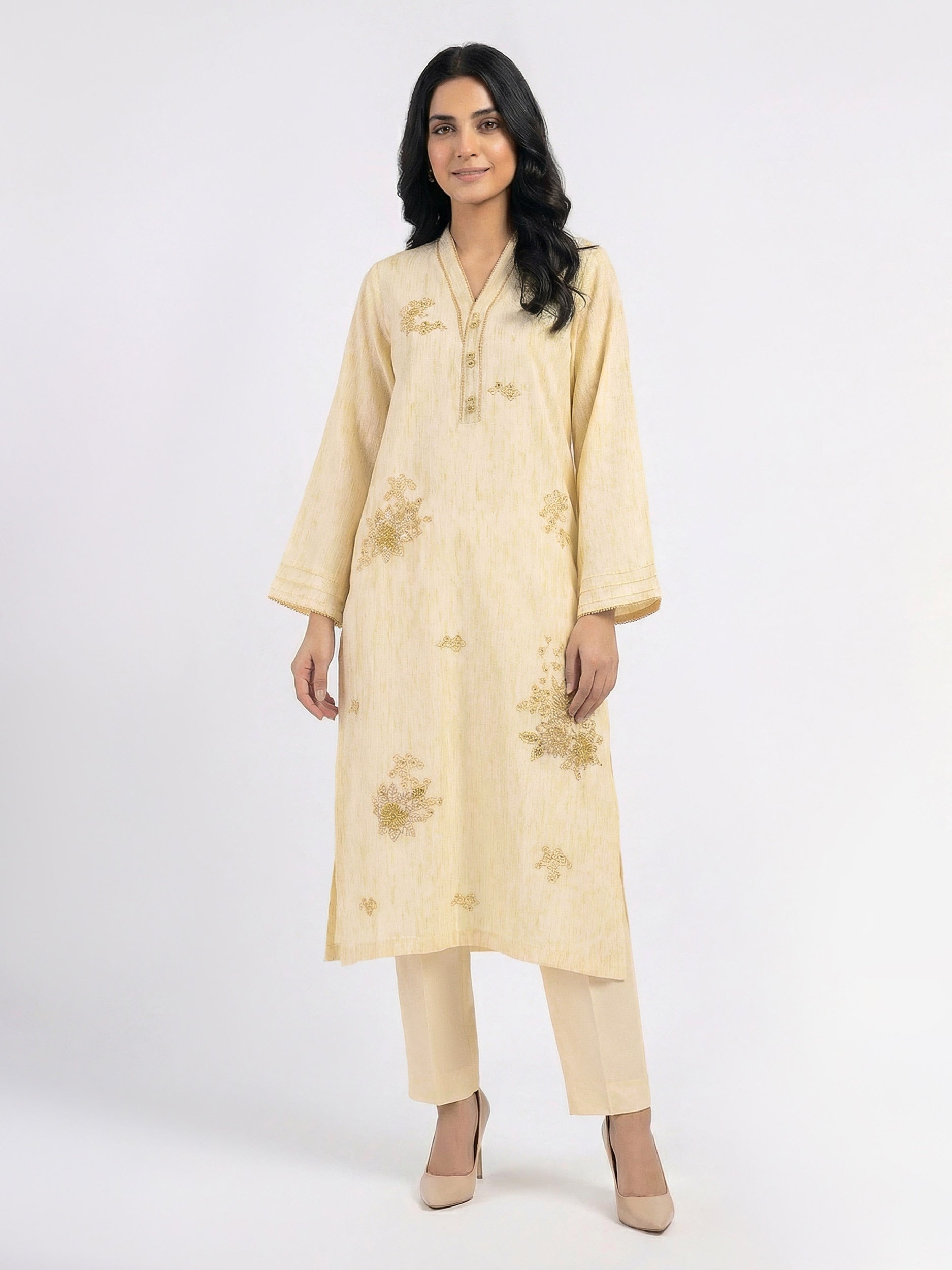 2 Piece Viscose Glitter Suit- Embroidered (Pret)