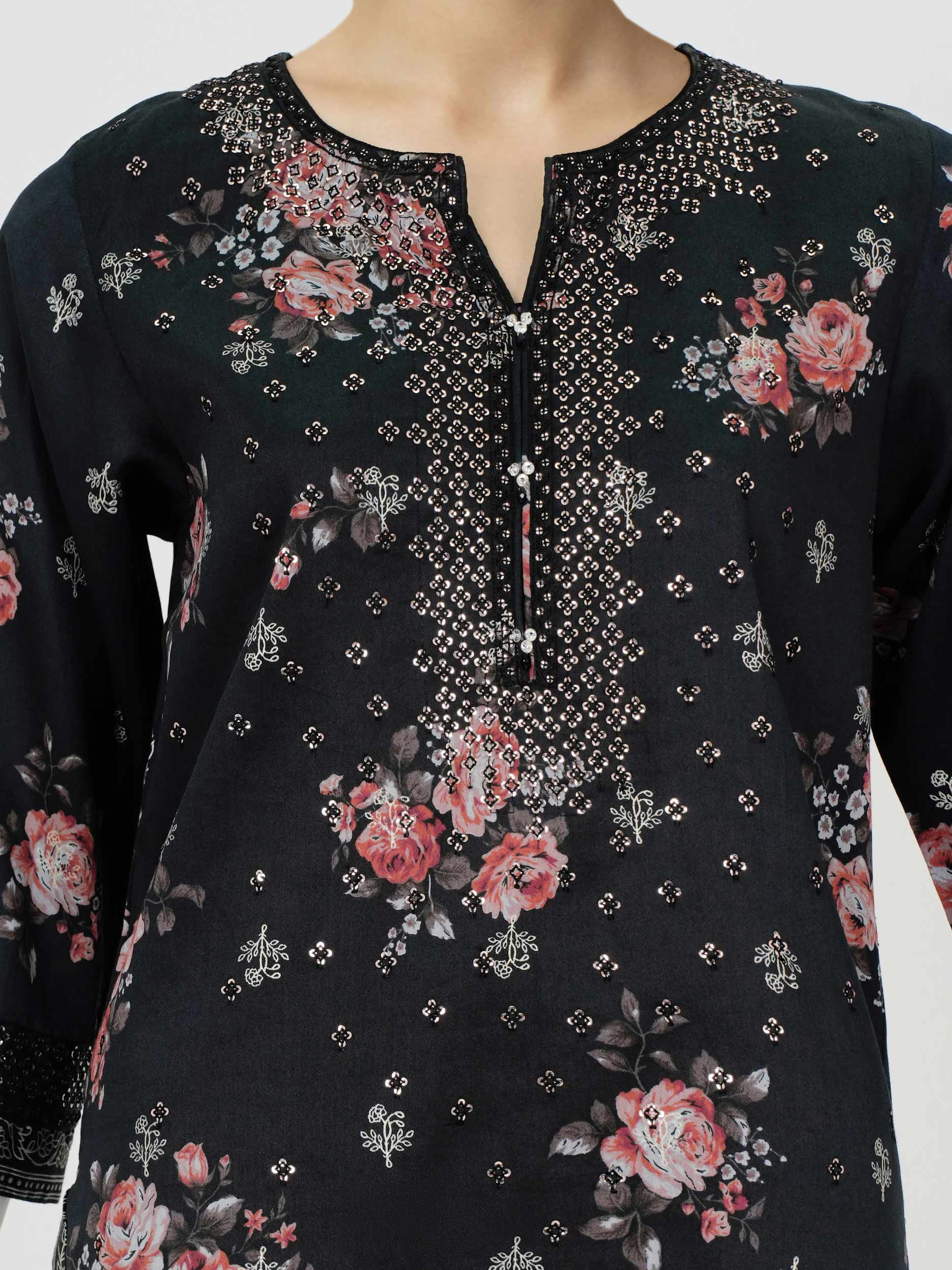 2 Piece Satin Suit- Embroidered (Pret)