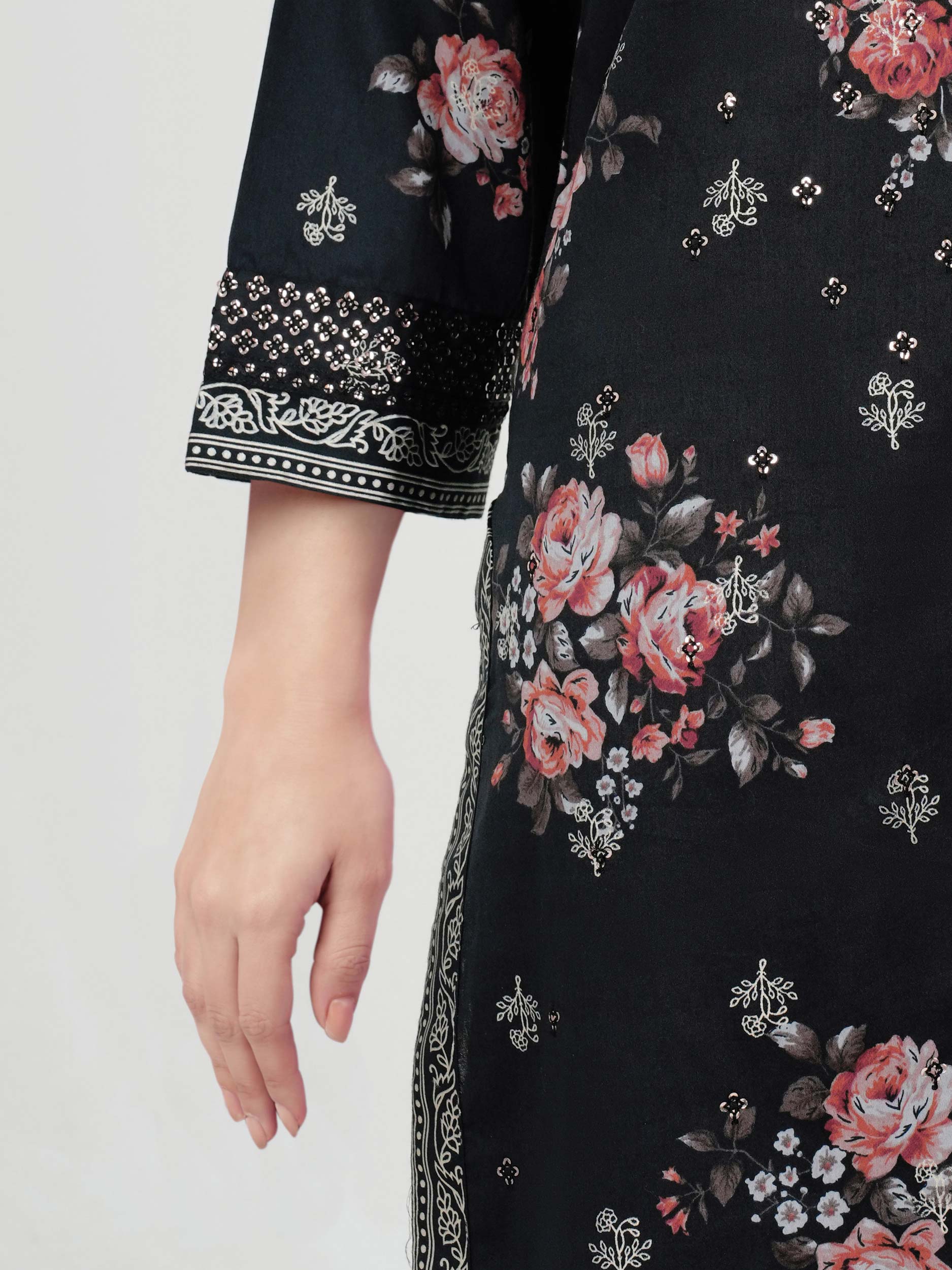 2 Piece Satin Suit- Embroidered (Pret)