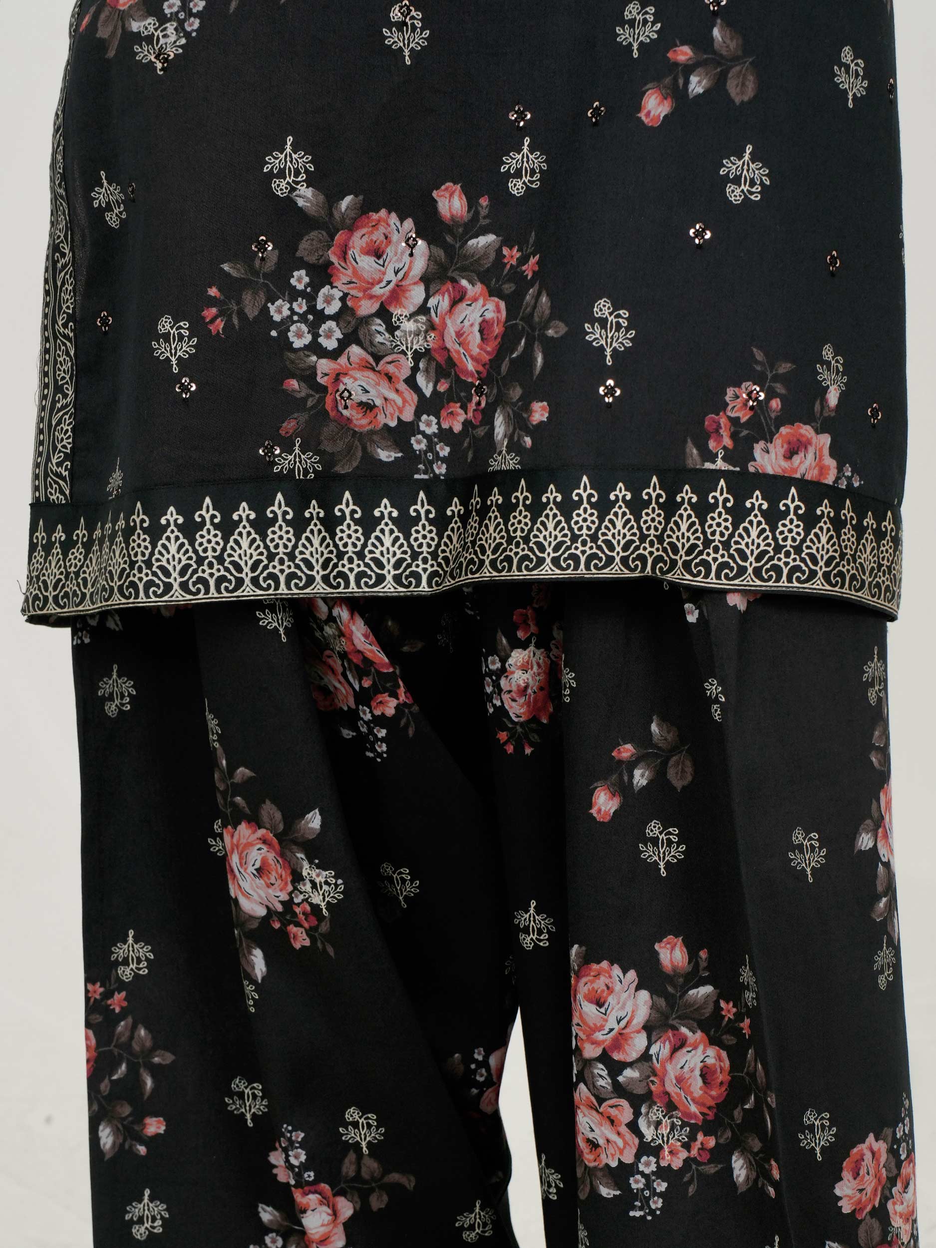 2 Piece Satin Suit- Embroidered (Pret)