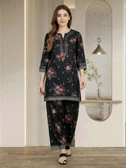 2 Piece Satin Suit- Embroidered (Pret)