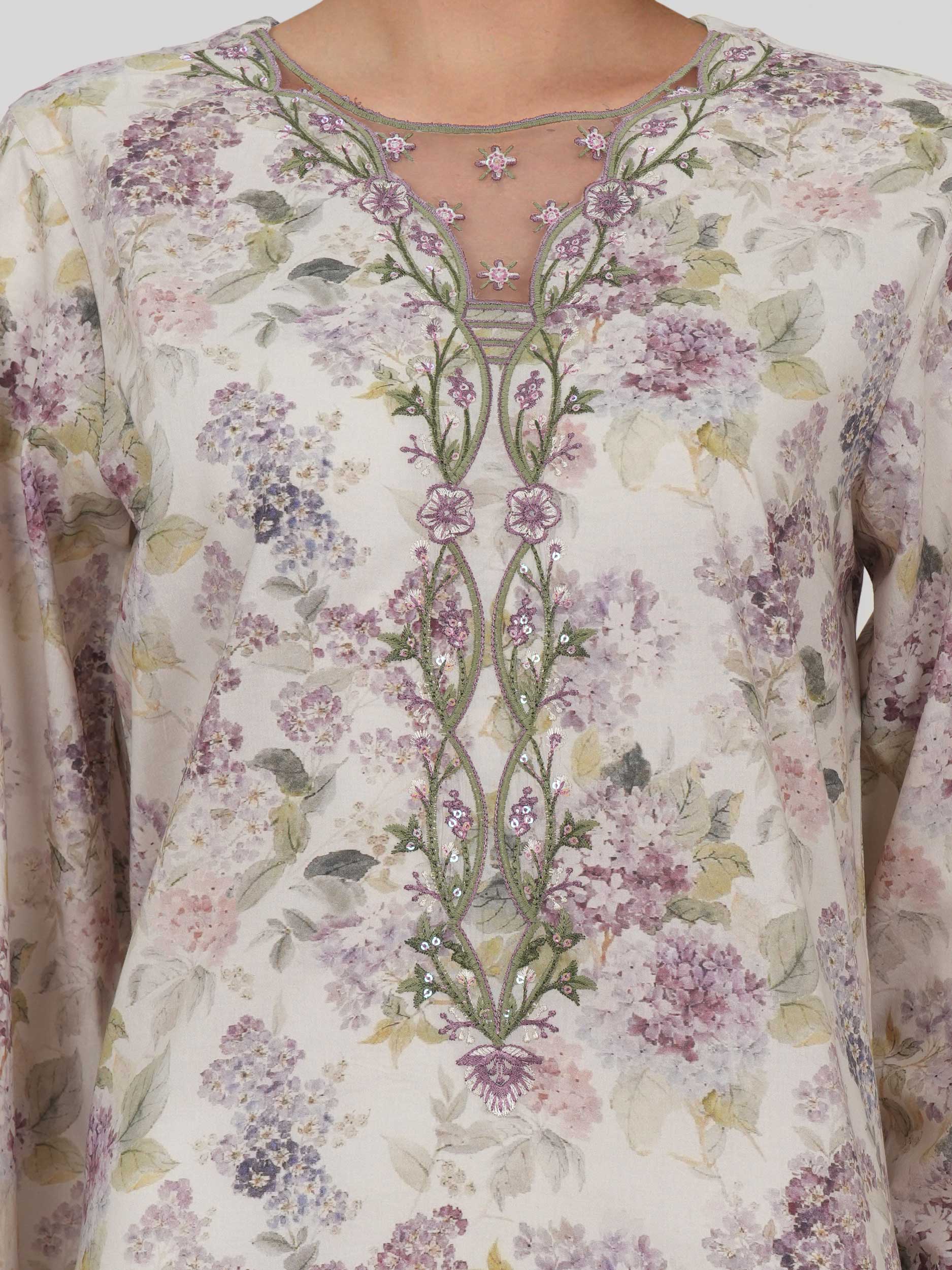 2 Piece Viscose Cotton Suit- Embroidered (Pret)