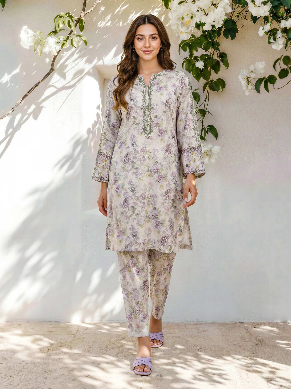 2 Piece Viscose Cotton Suit- Embroidered (Pret)