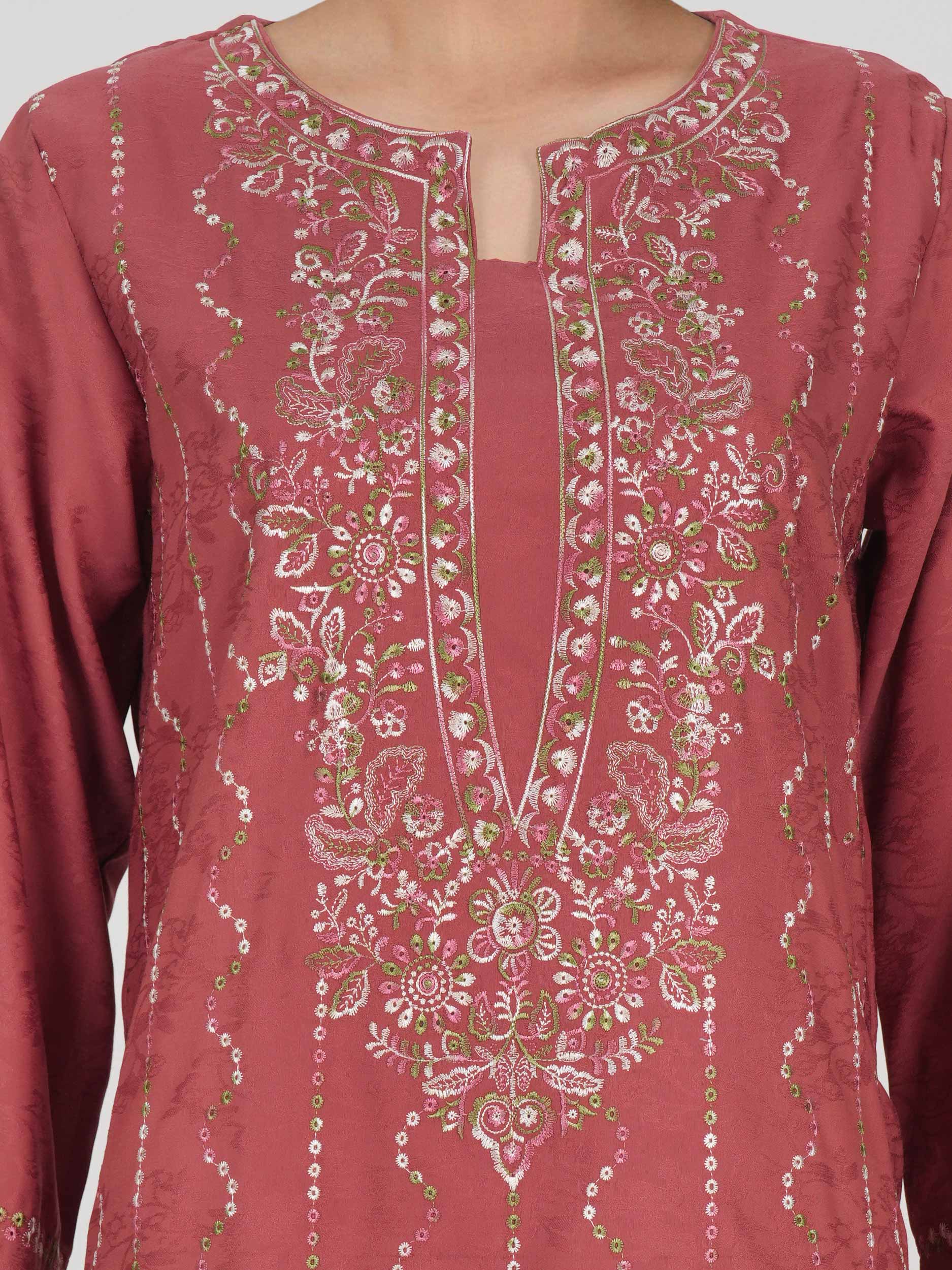 2 Piece Self Jacquard Suit- Embroidered (Pret)