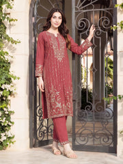 2 Piece Self Jacquard Suit- Embroidered (Pret)
