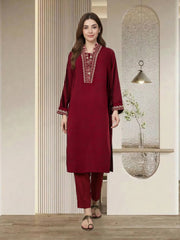 2 Piece Self Jacquard Suit- Embroidered (Pret)