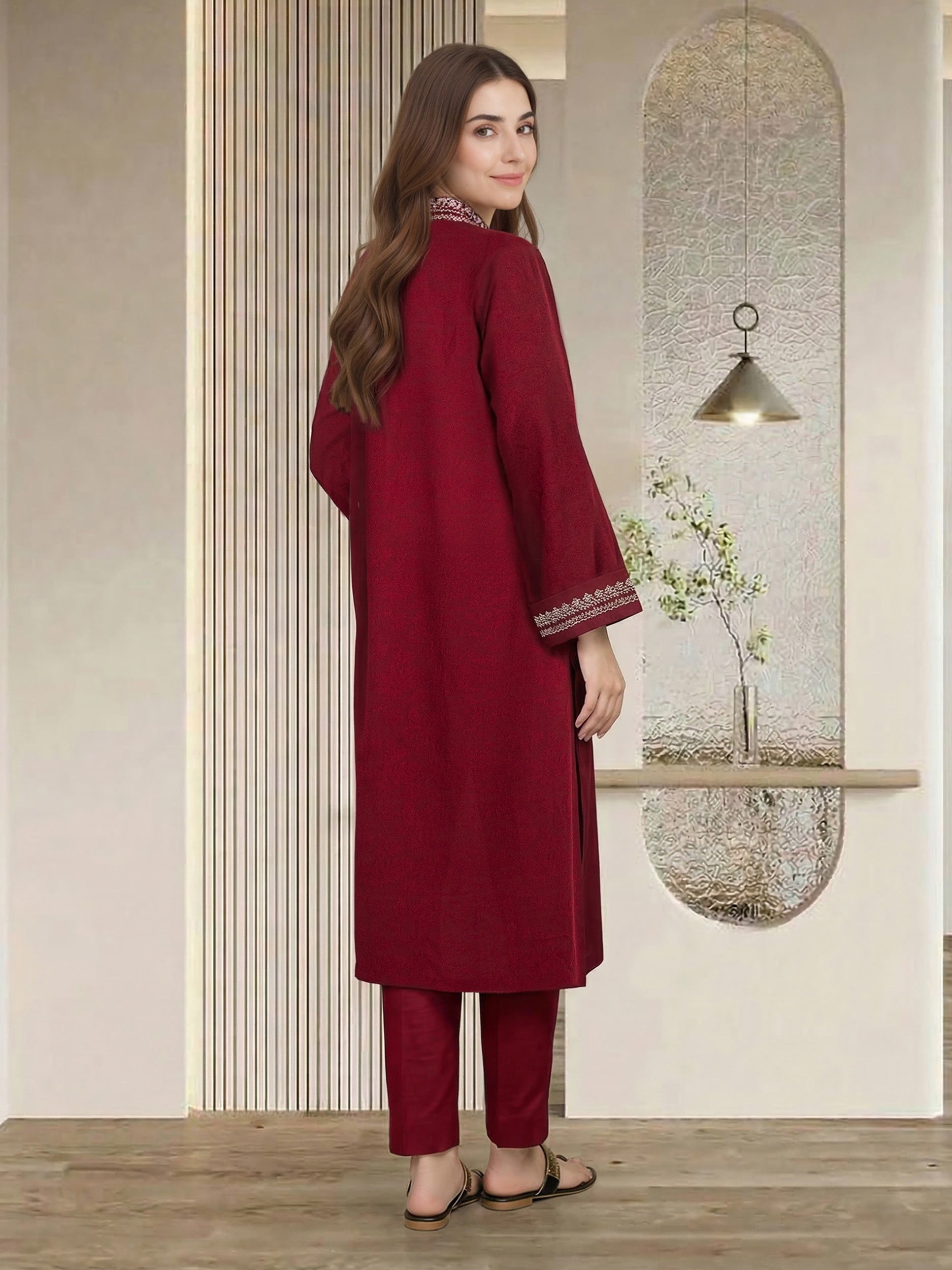 2 Piece Self Jacquard Suit- Embroidered (Pret)