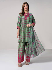 3 Piece Satin Suit- Embroidered (Pret)