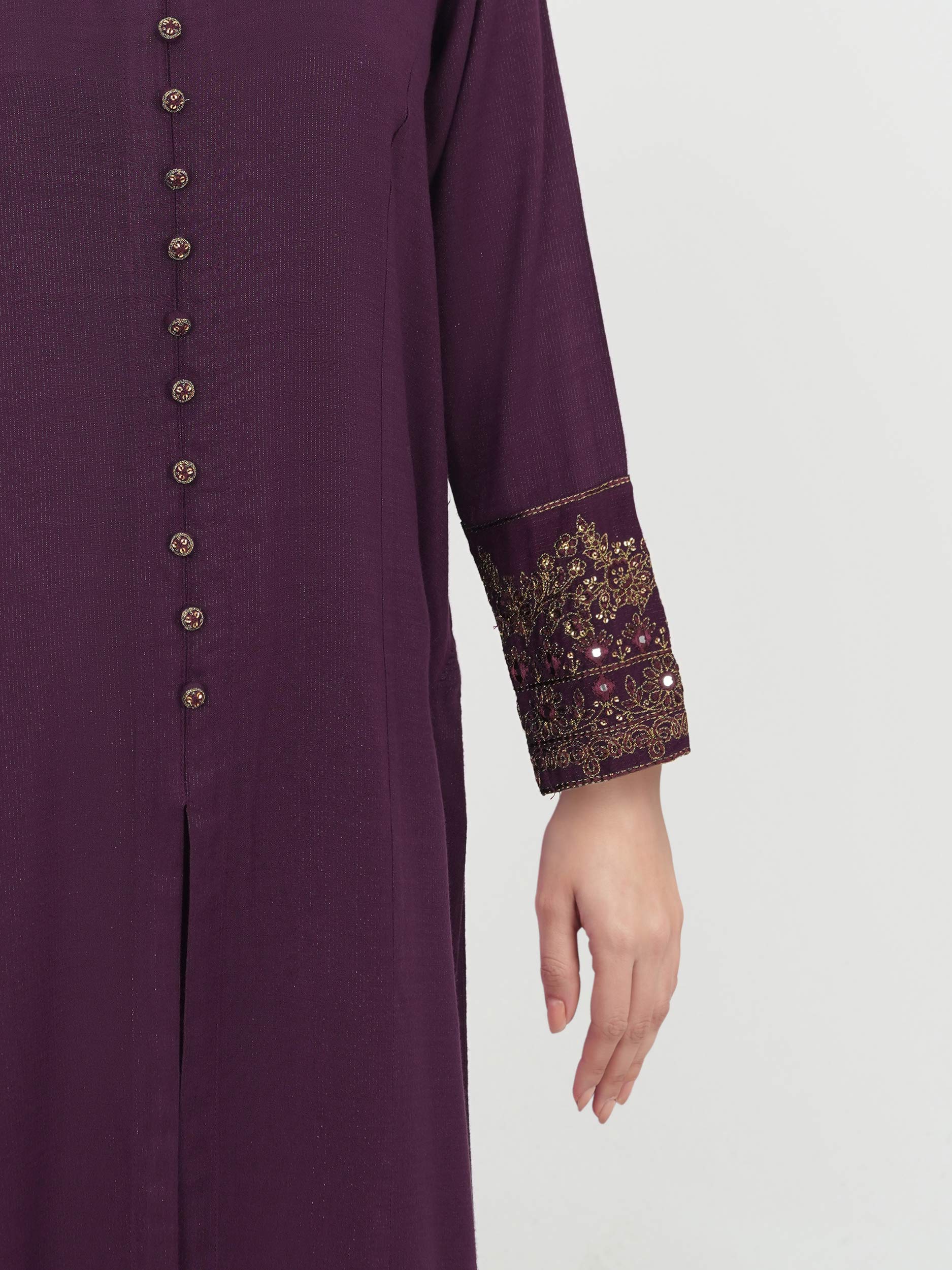 2 Piece Zari Karandi Suit- Embroidered (Pret)